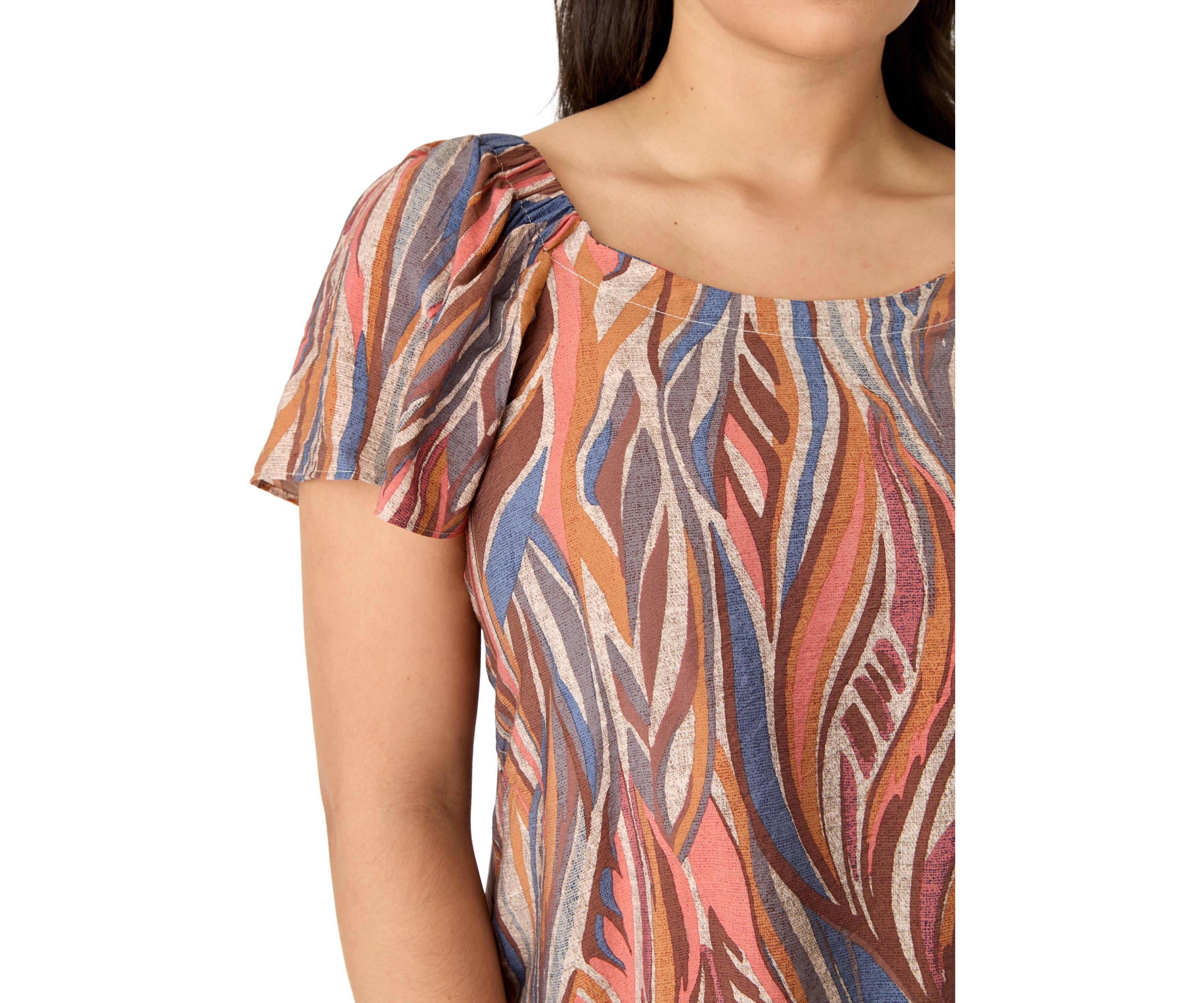 Plus Size Short Sleeve Square Neck Printed A-Line Dress
