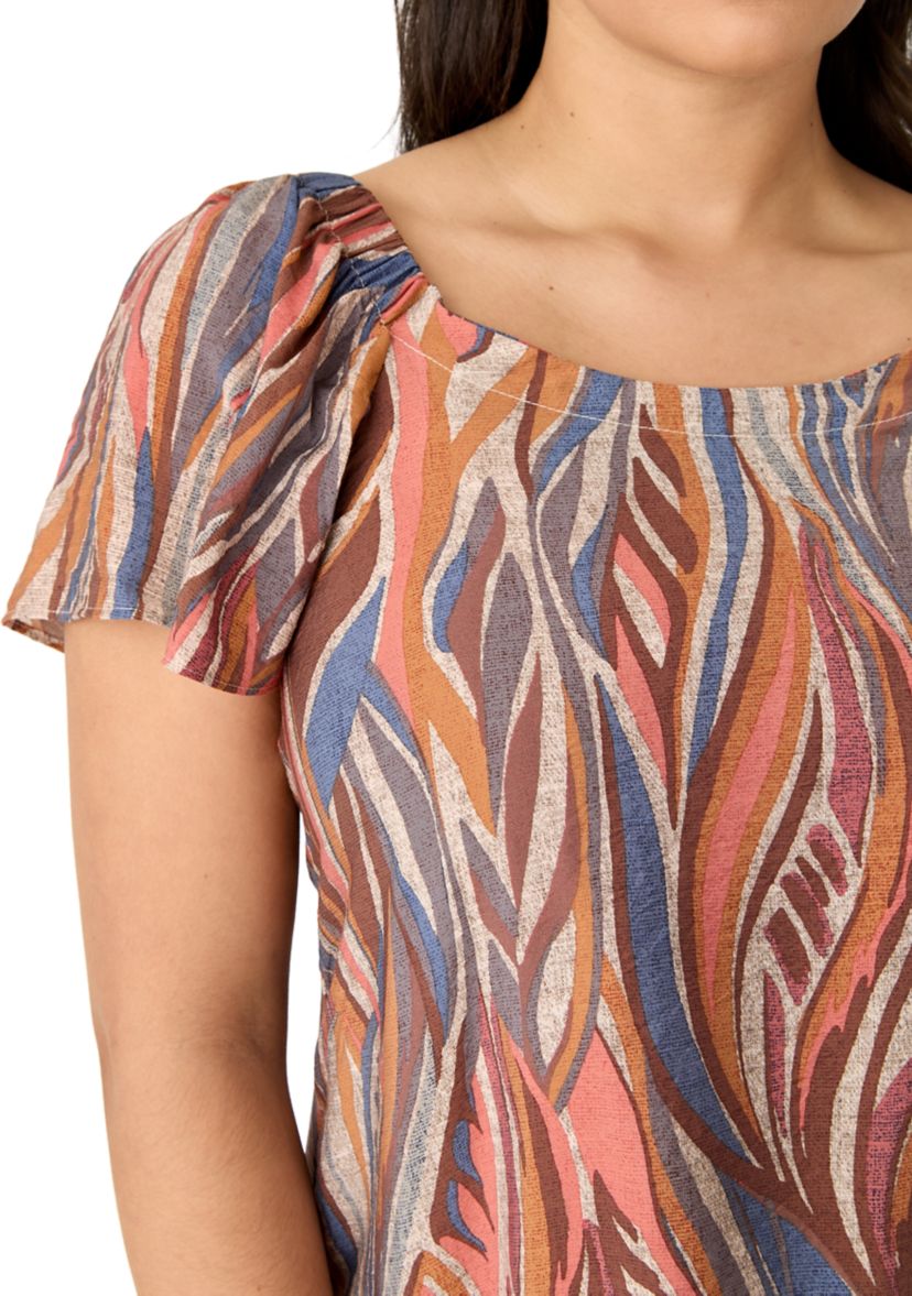 Plus Size Short Sleeve Square Neck Printed A-Line Dress