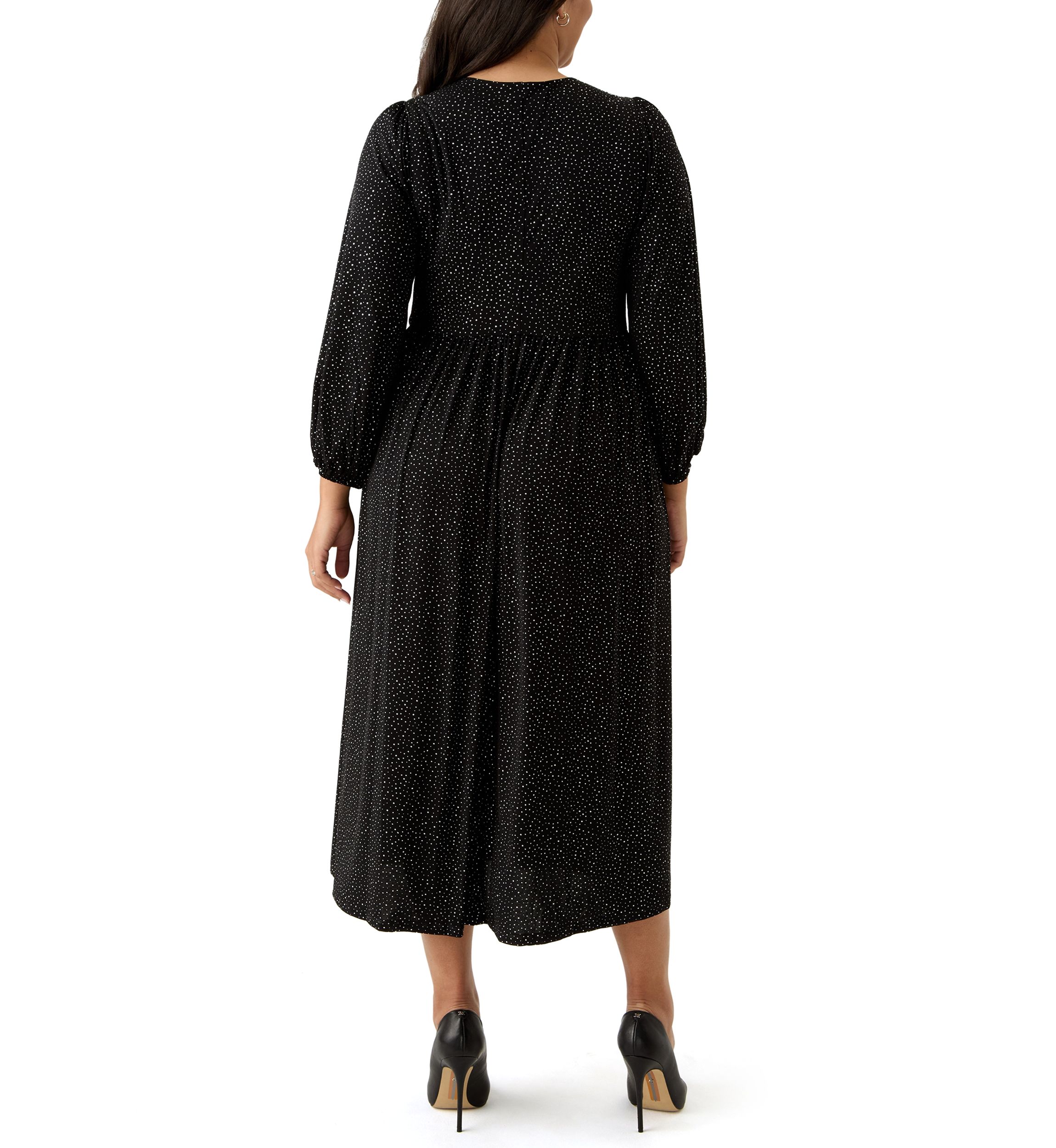 Plus Size Long Sleeve V-Neck Solid Glitter Knit Fit and Flare Dress