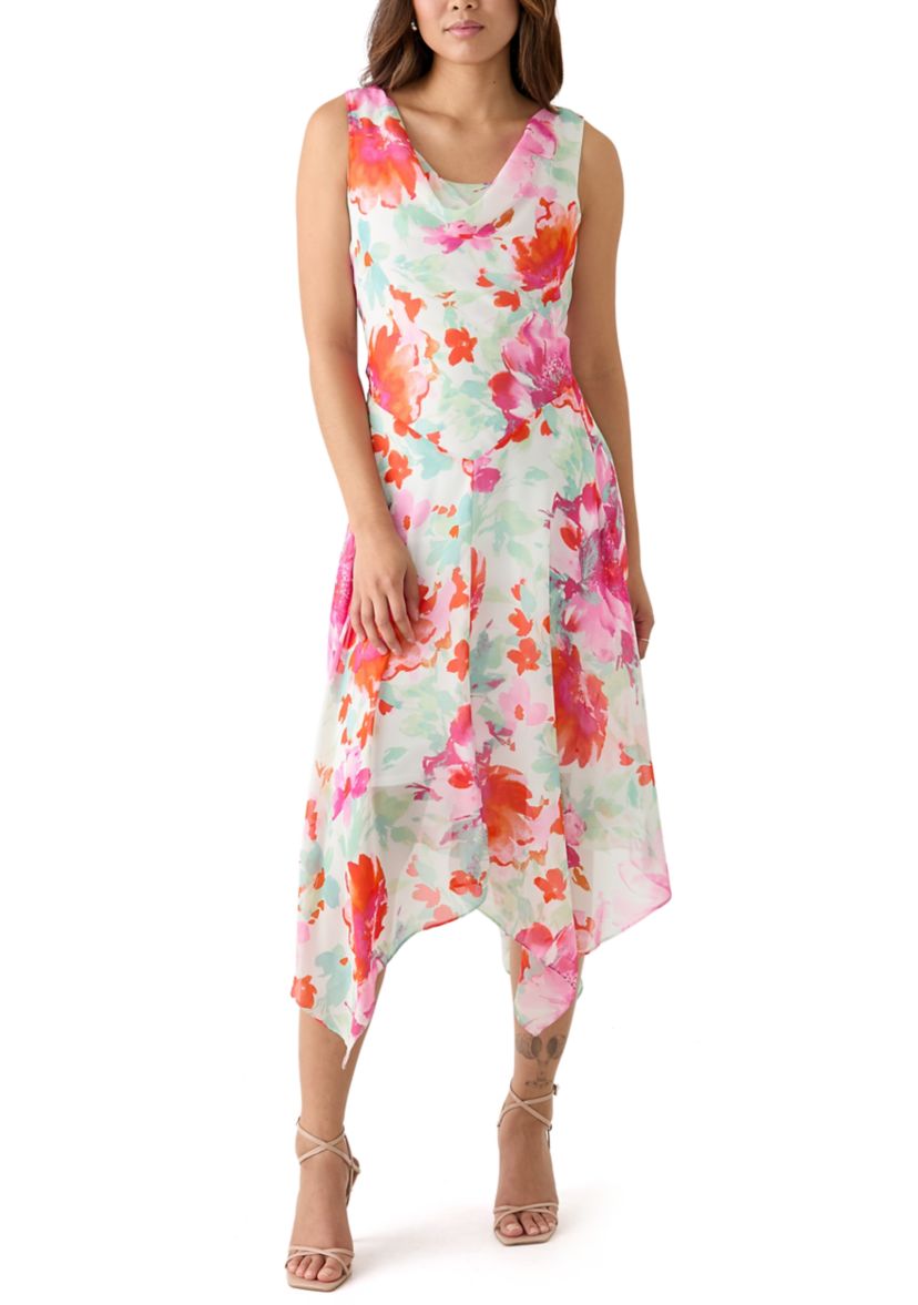 Womens Floral Printed Chiffon Dress