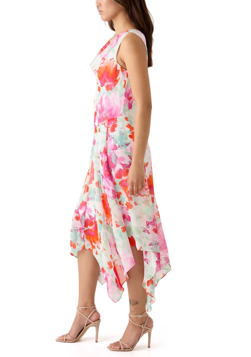 Womens Floral Printed Chiffon Dress