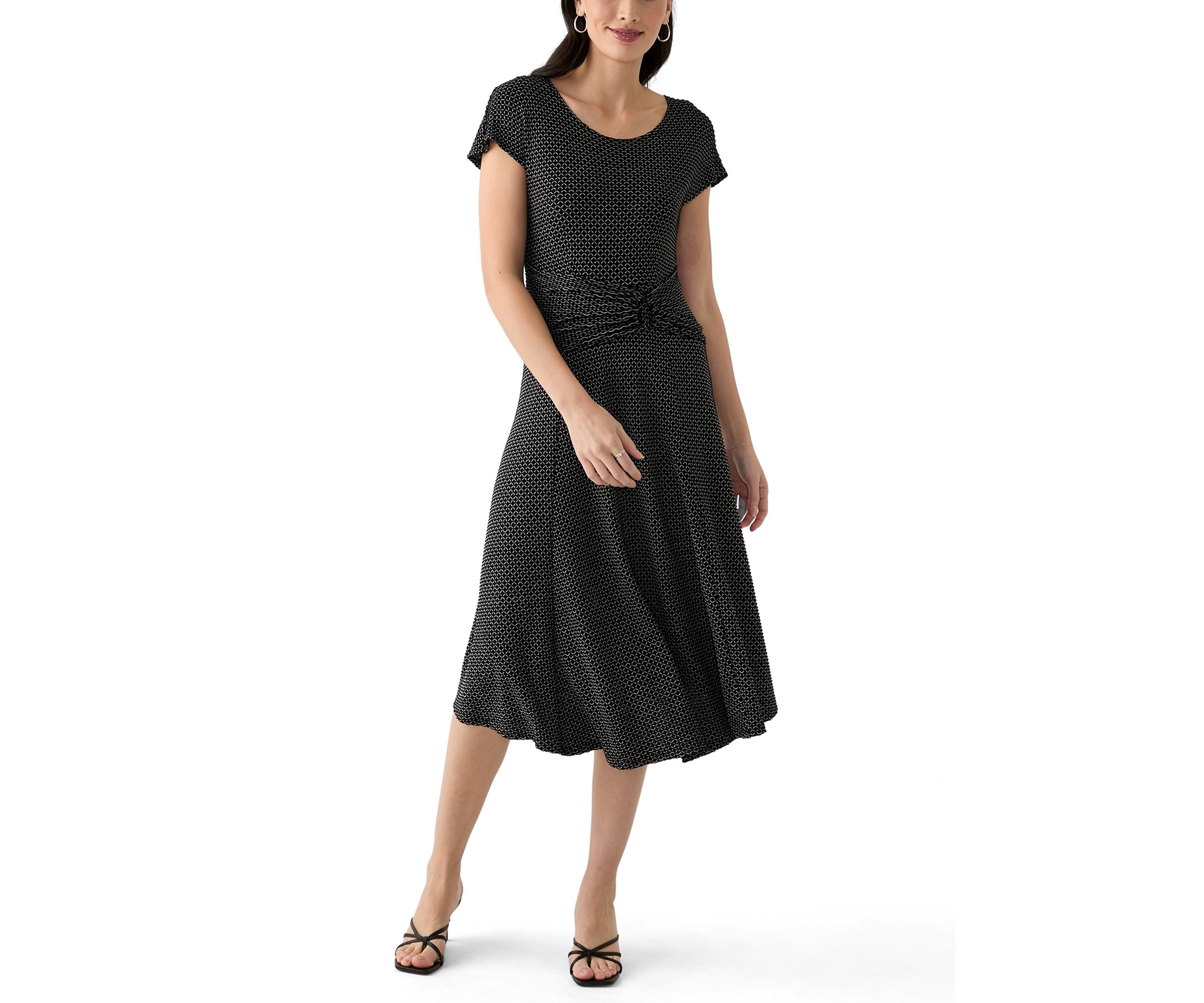 Womens Printed Fit and Flare Midi Dress