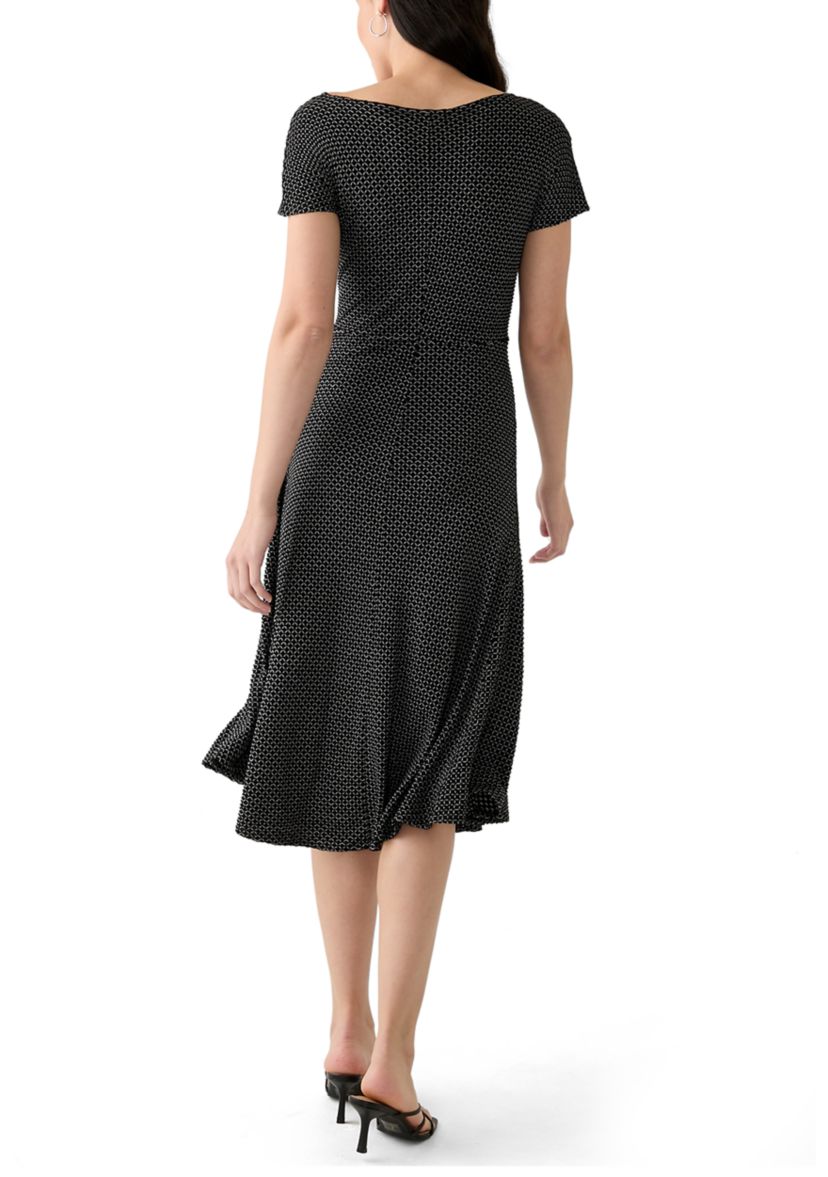 Womens Printed Fit and Flare Midi Dress
