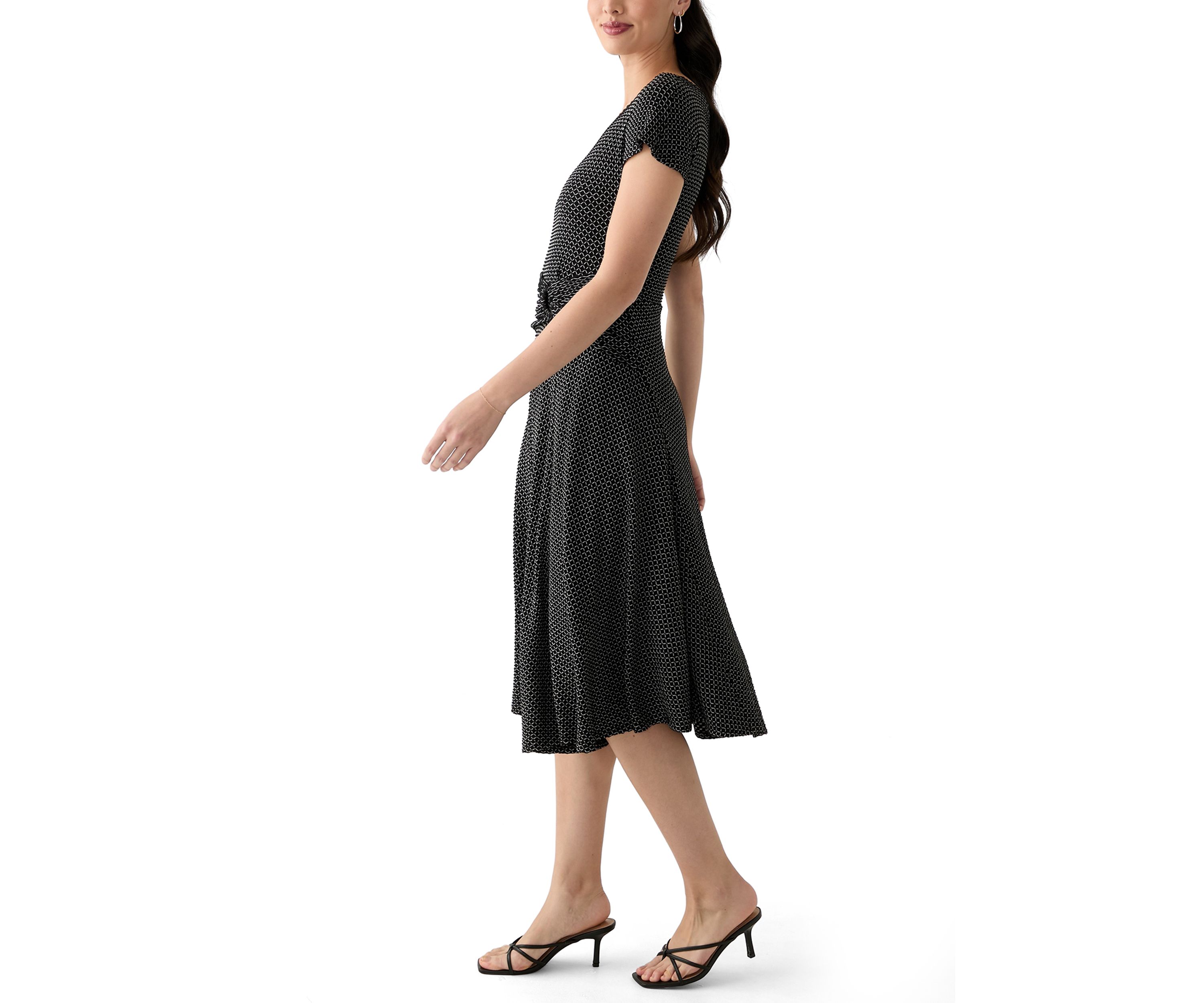 Womens Printed Fit and Flare Midi Dress