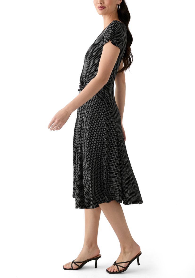 Womens Printed Fit and Flare Midi Dress
