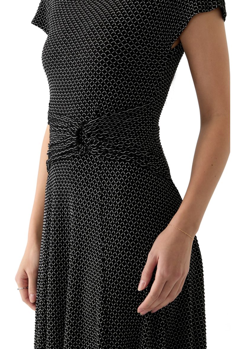Womens Printed Fit and Flare Midi Dress
