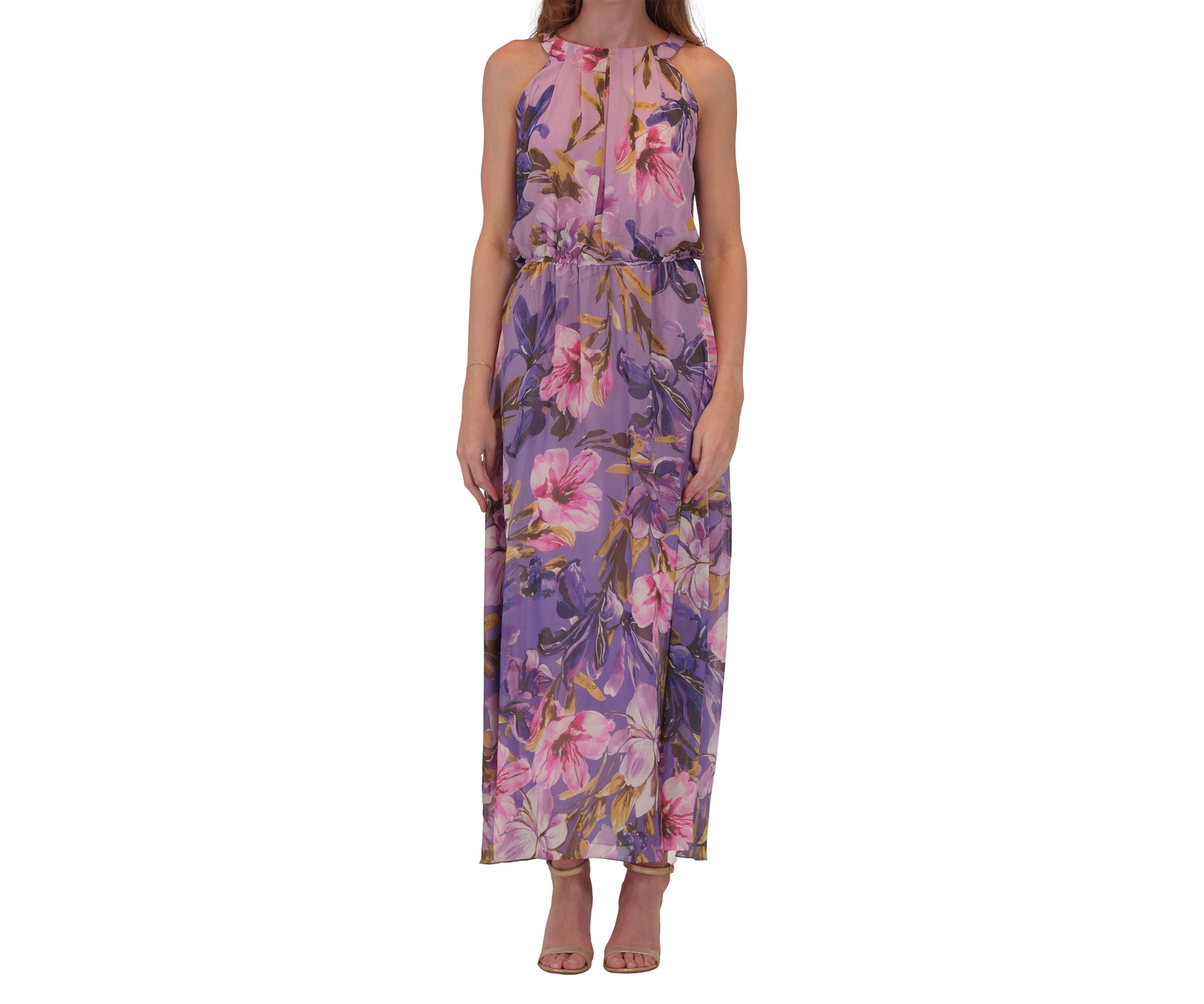 Womens Sleeveless Halter Neck Floral Print Dress