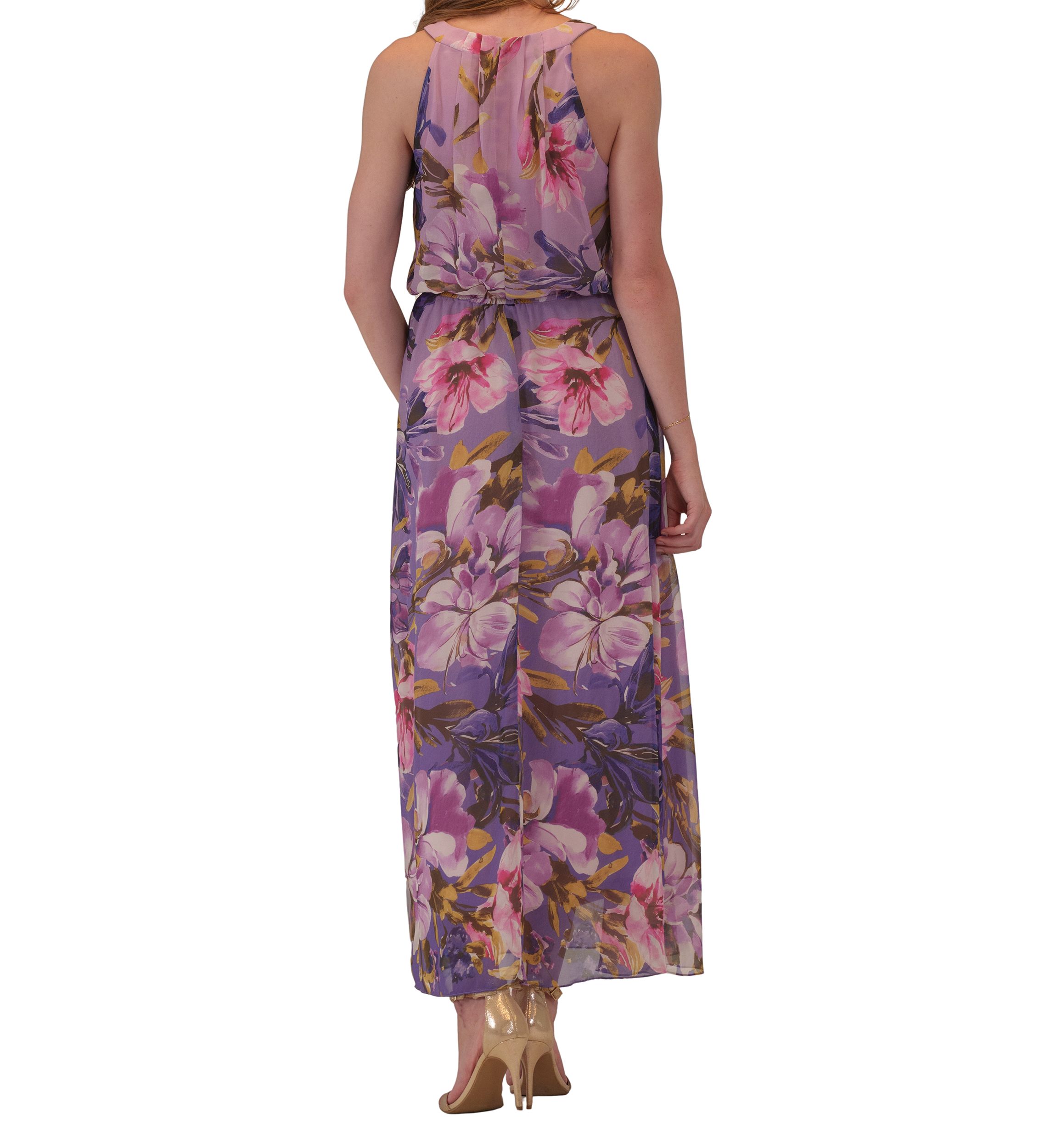 Womens Sleeveless Halter Neck Floral Print Dress