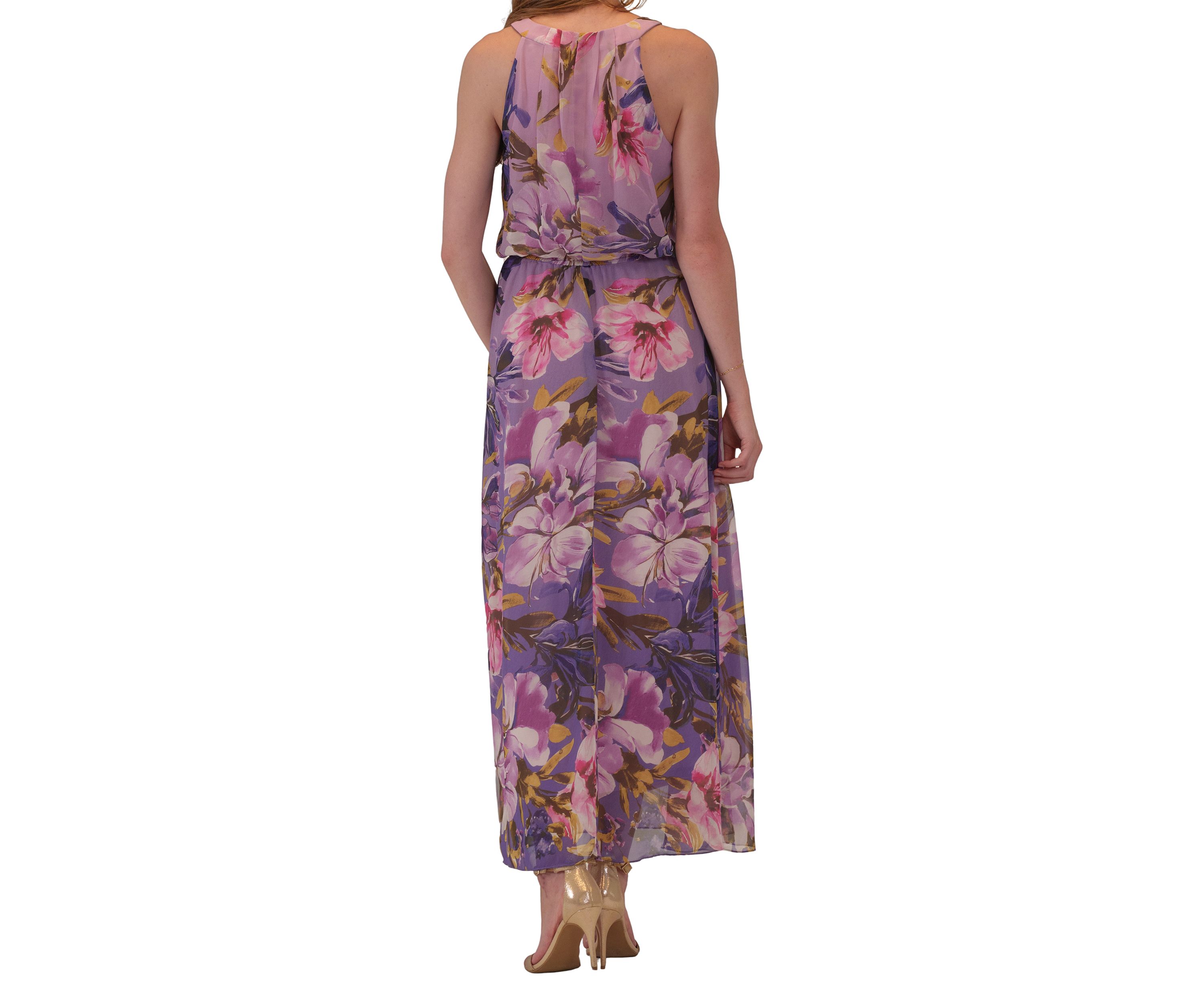 Womens Sleeveless Halter Neck Floral Print Dress