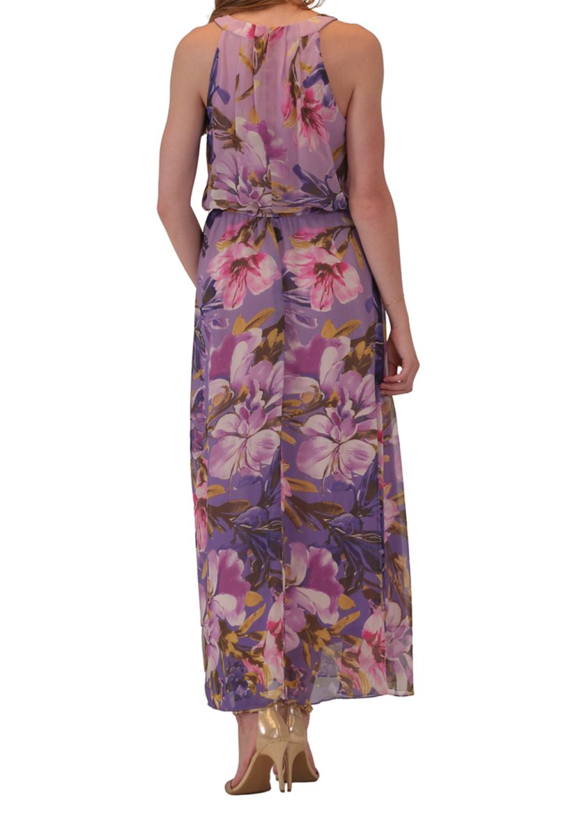 Womens Sleeveless Halter Neck Floral Print Dress
