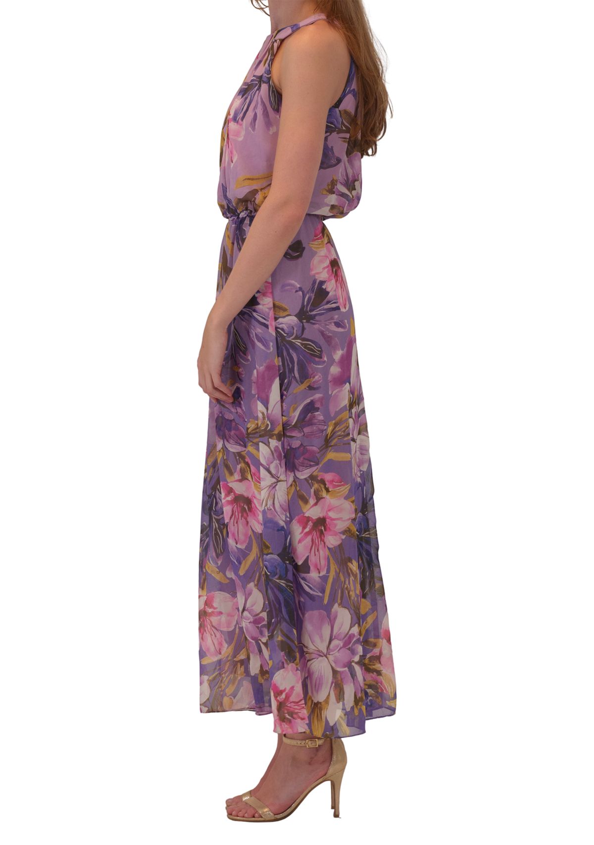Womens Sleeveless Halter Neck Floral Print Dress