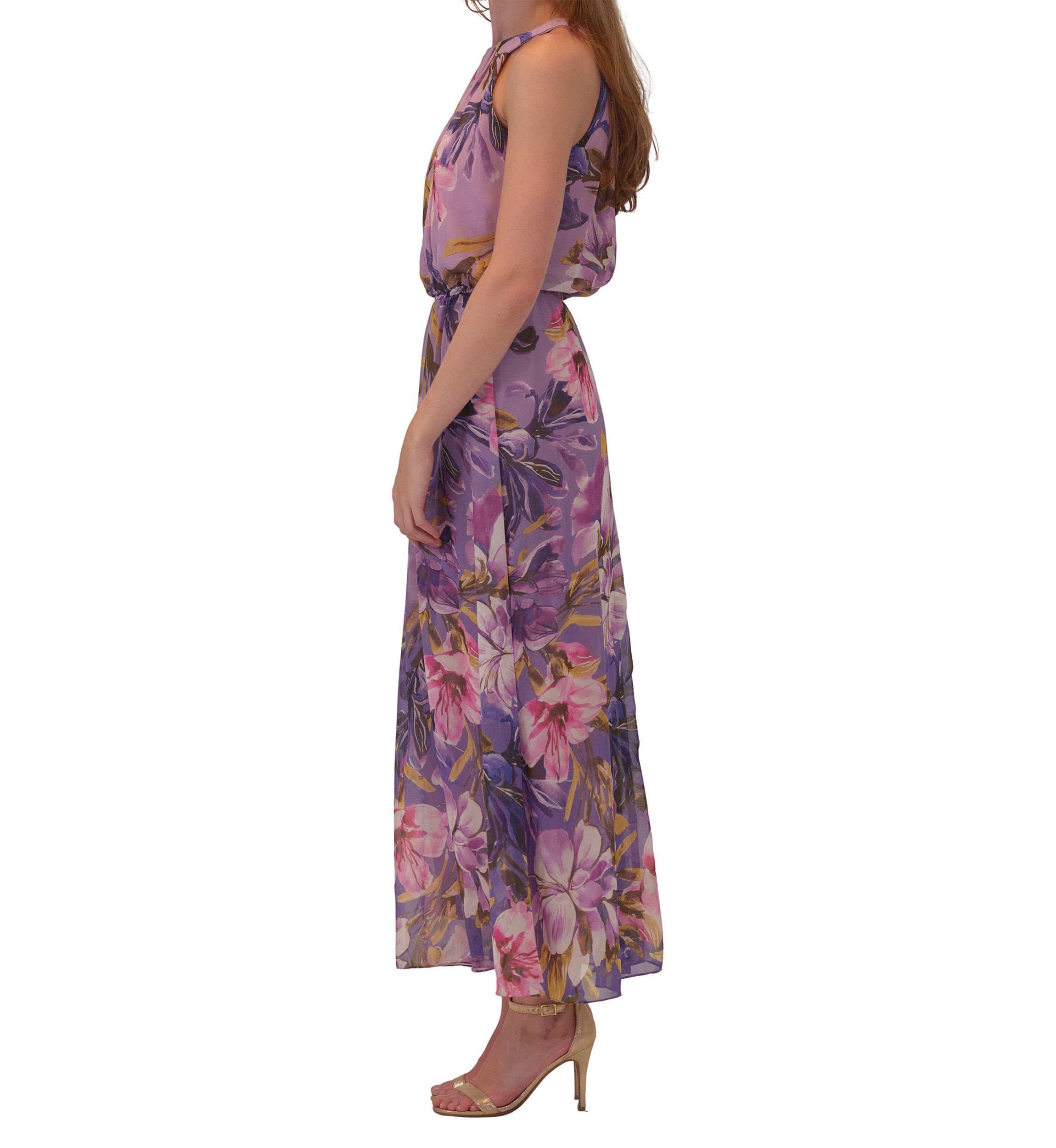 Womens Sleeveless Halter Neck Floral Print Dress