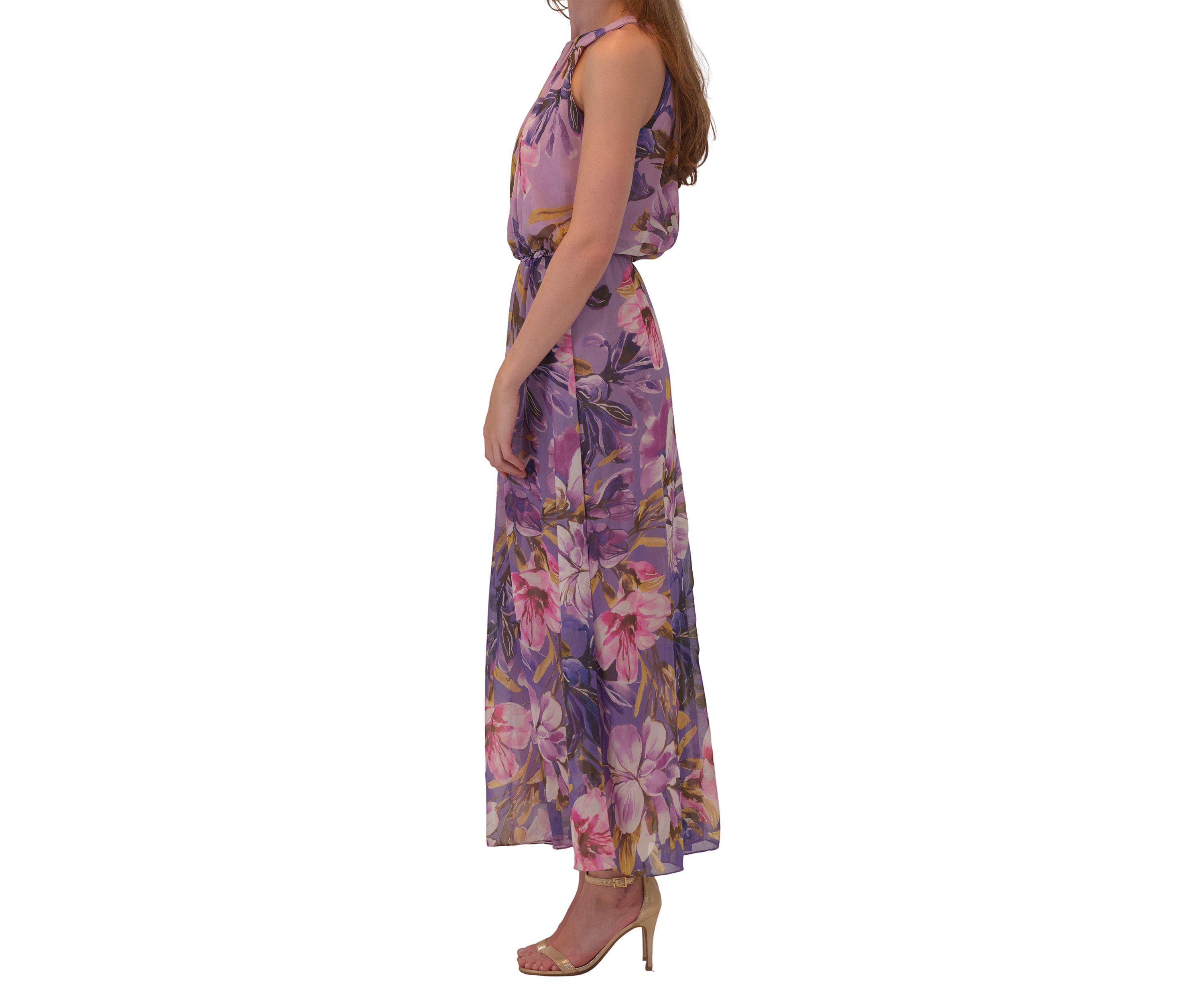 Womens Sleeveless Halter Neck Floral Print Dress