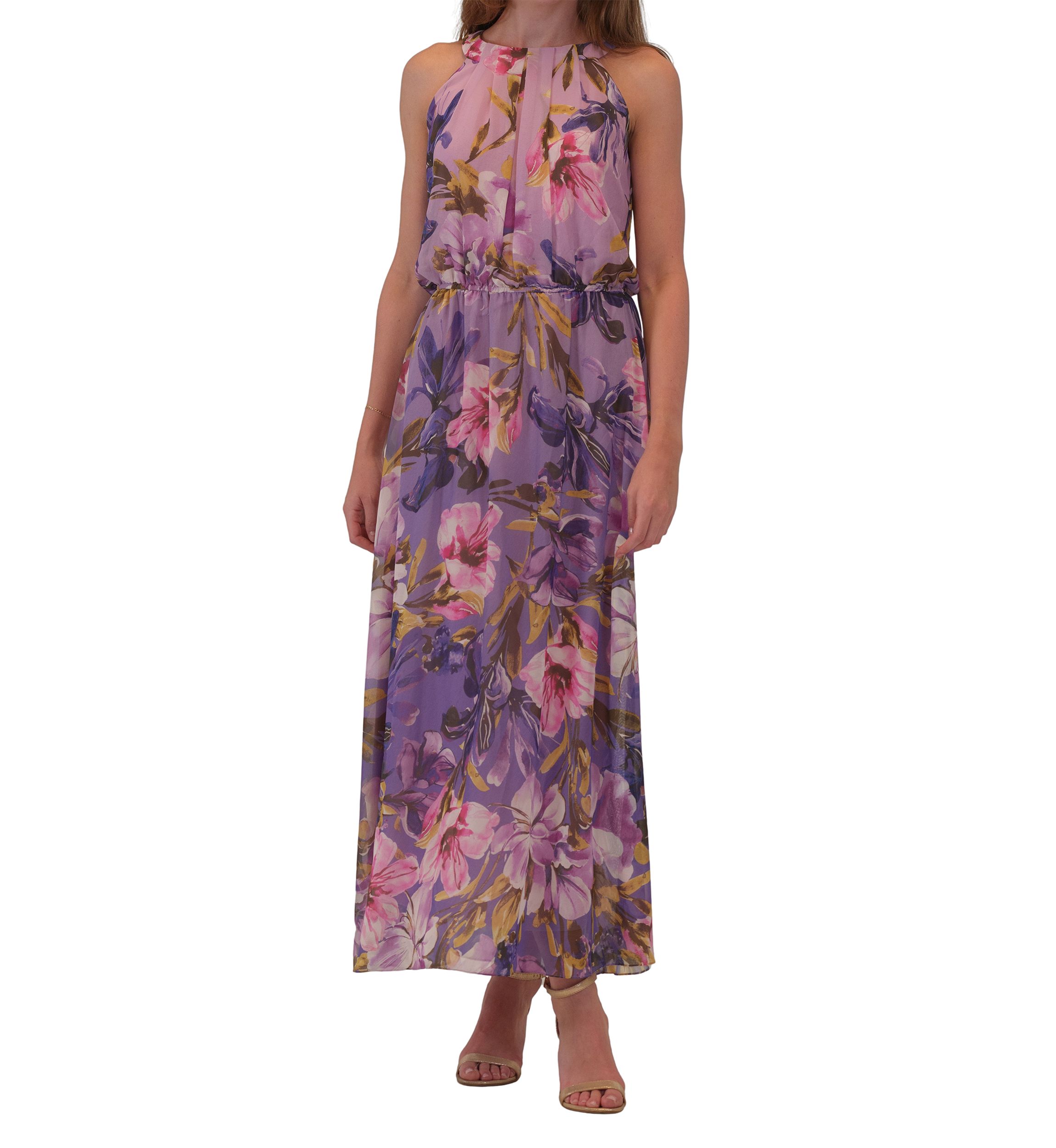 Womens Sleeveless Halter Neck Floral Print Dress