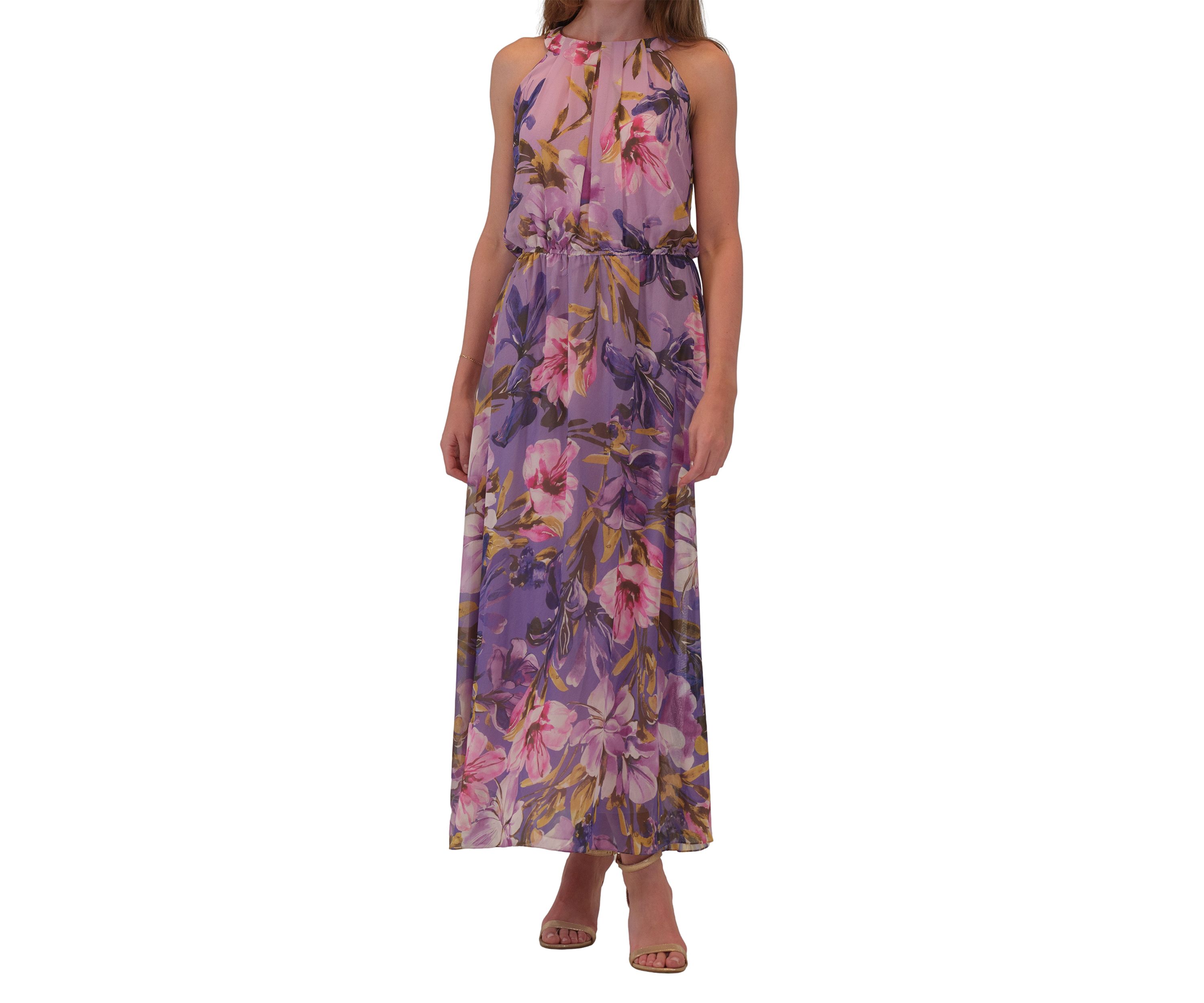 Womens Sleeveless Halter Neck Floral Print Dress