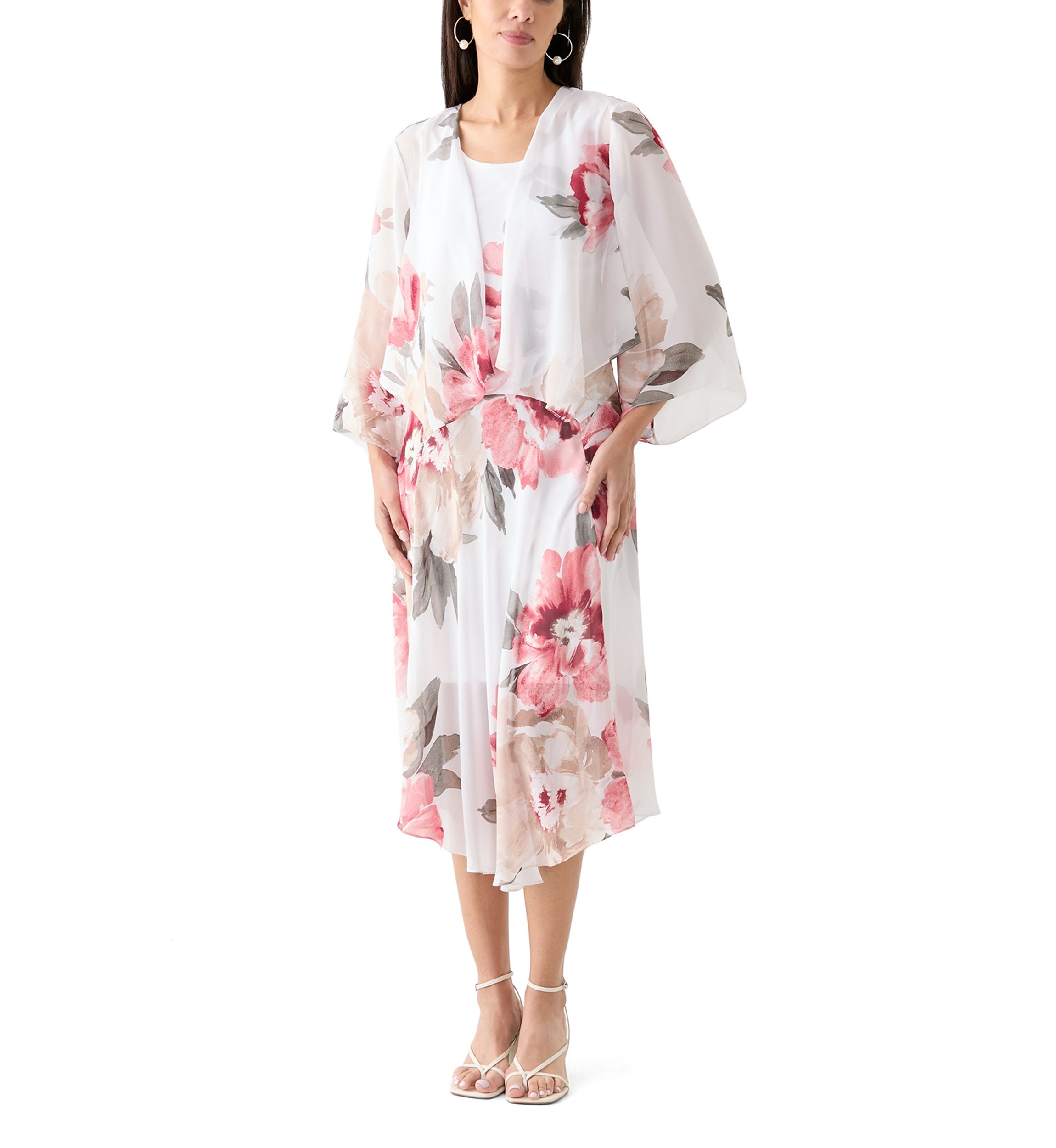 Womens Floral Print Chiffon Jacket Dress