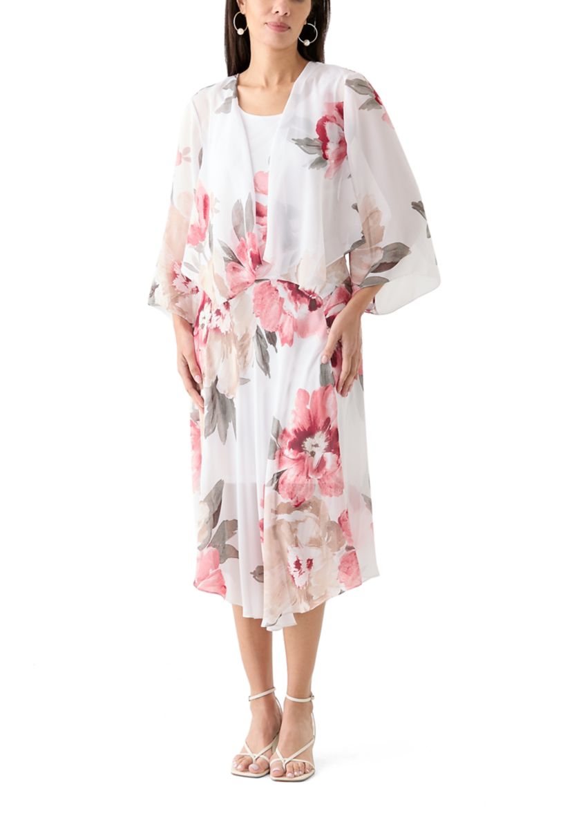 Womens Floral Print Chiffon Jacket Dress