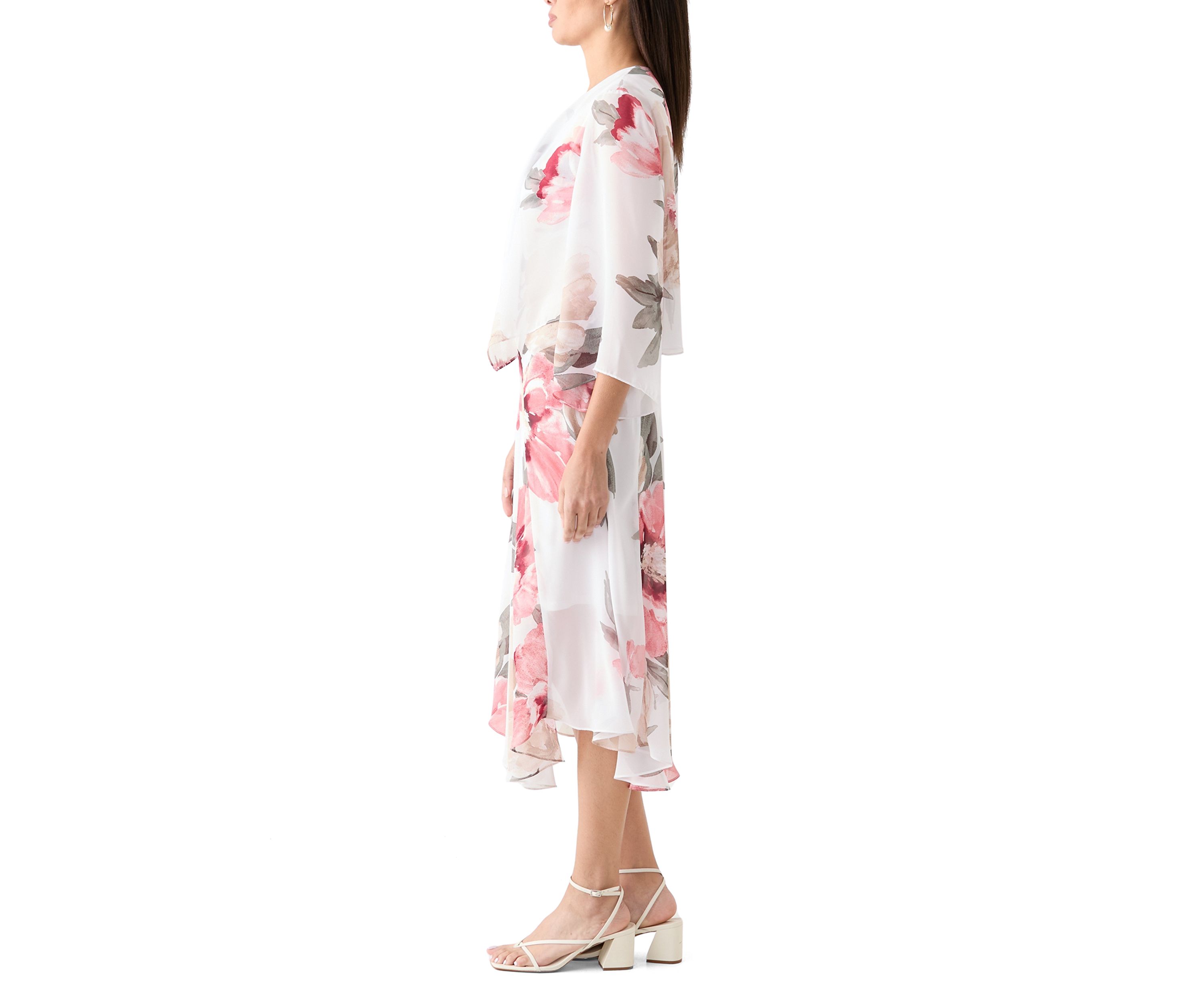 Womens Floral Print Chiffon Jacket Dress