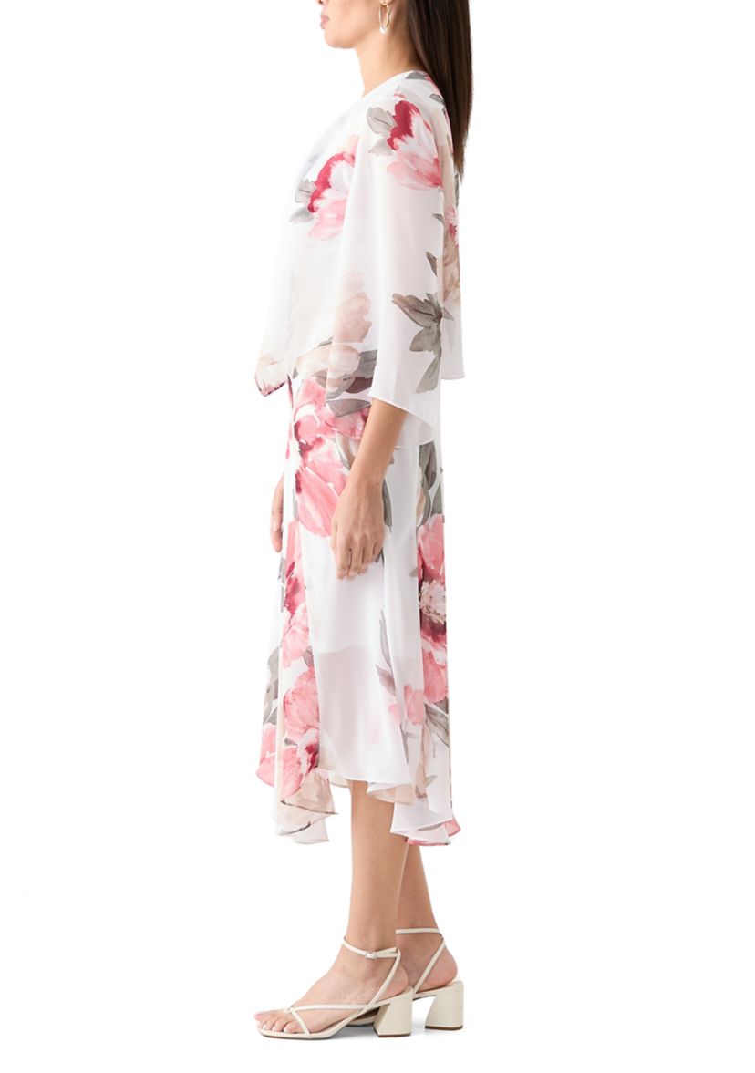 Womens Floral Print Chiffon Jacket Dress