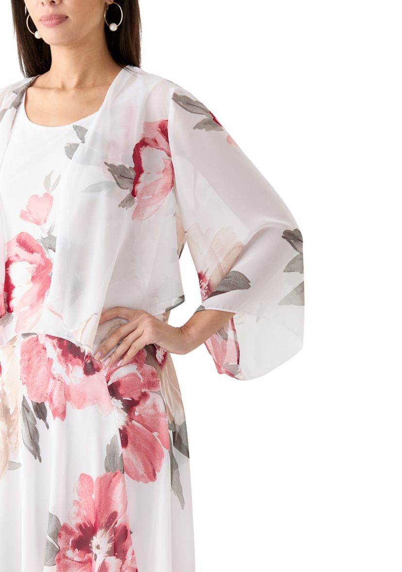 Womens Floral Print Chiffon Jacket Dress