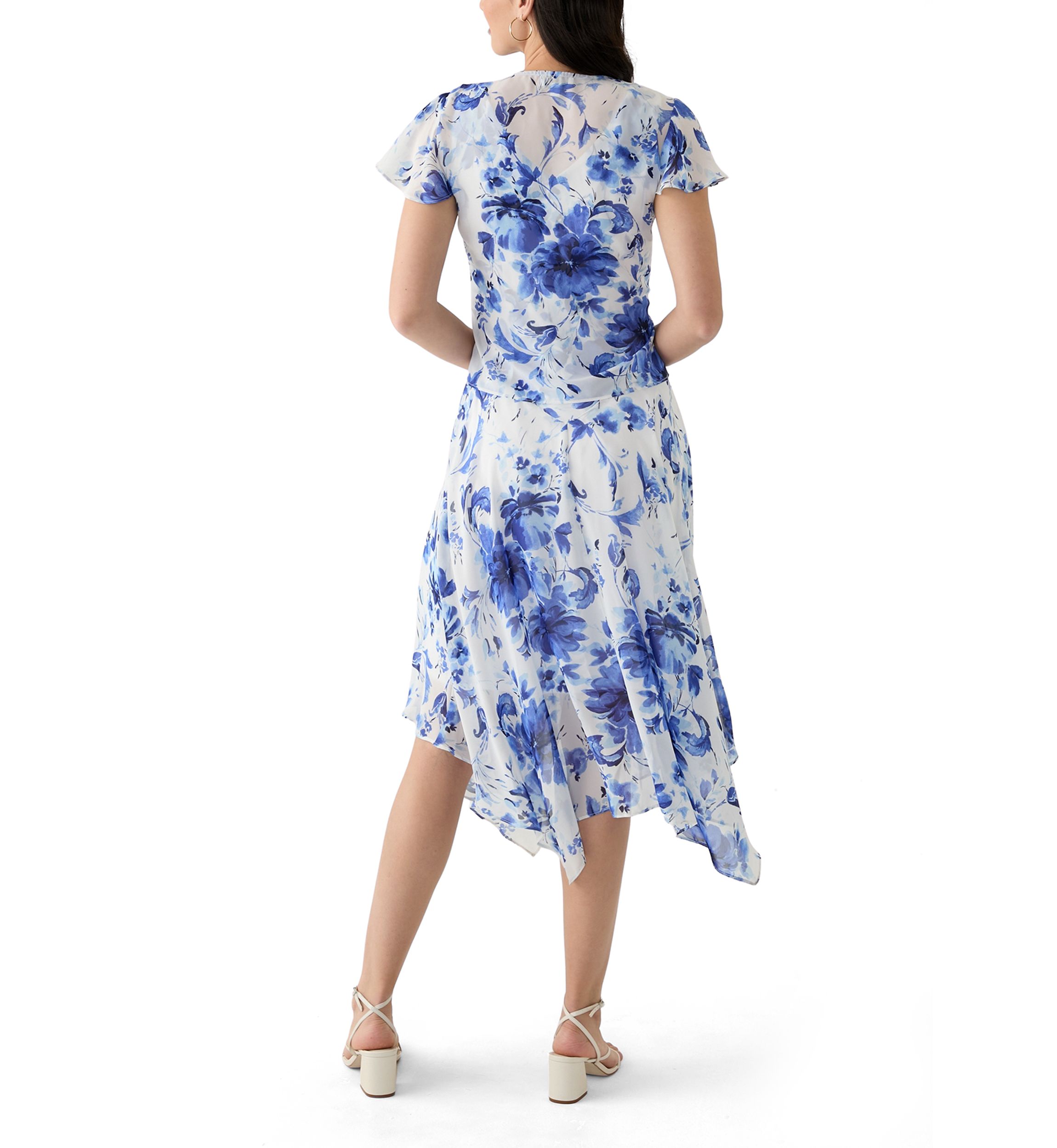 Womens Printed Scoop Neck Chiffon Jacket Dress