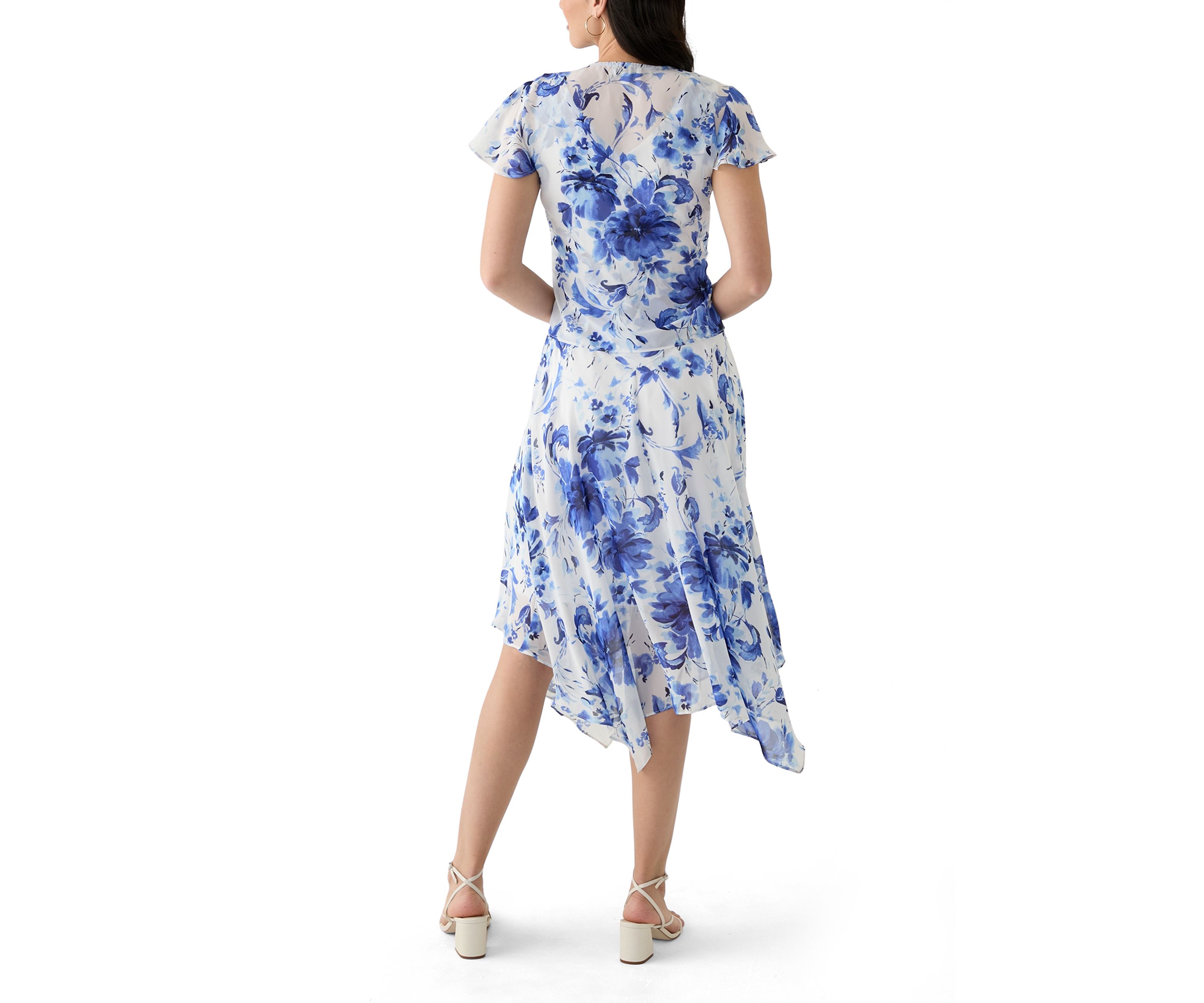 Womens Printed Scoop Neck Chiffon Jacket Dress