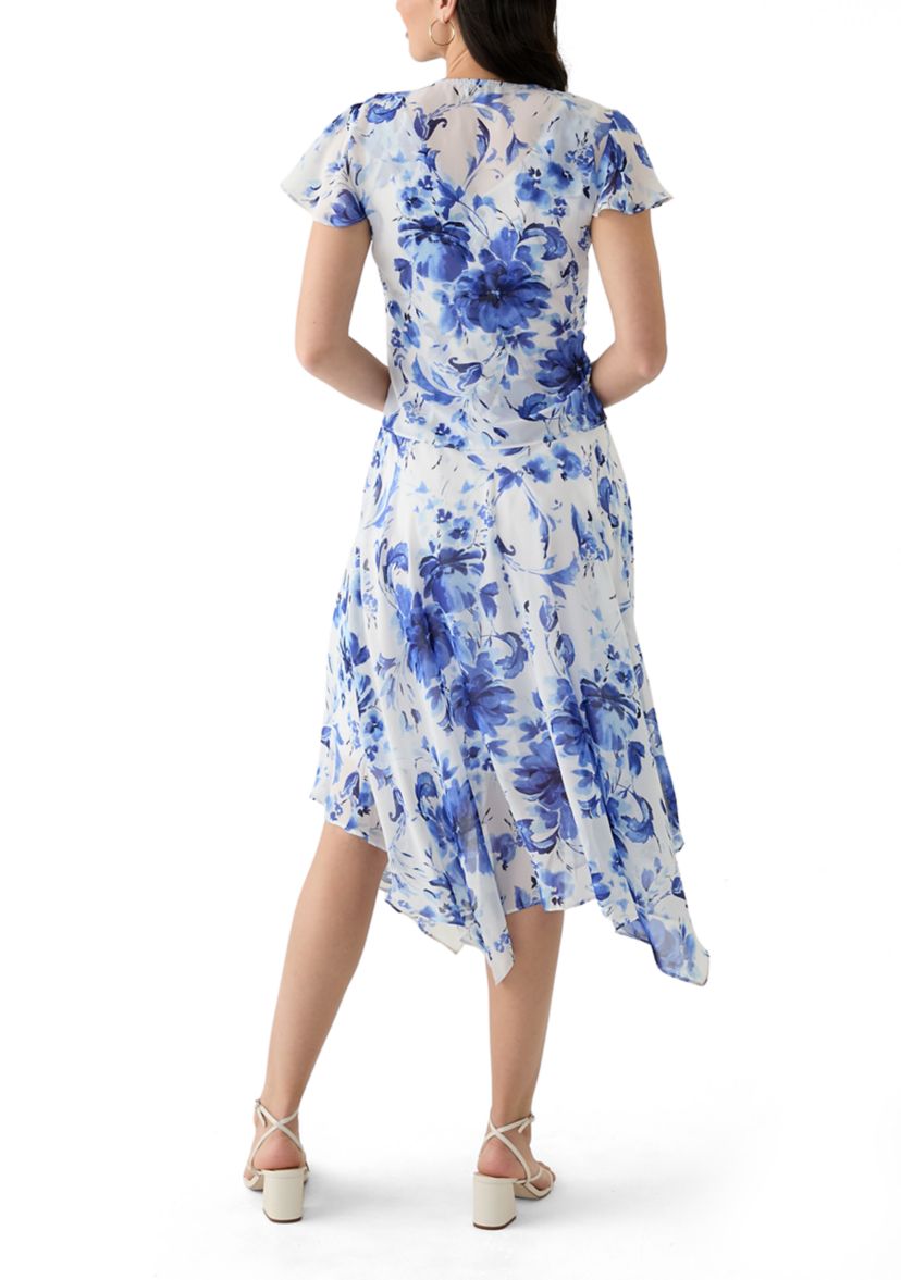 Womens Printed Scoop Neck Chiffon Jacket Dress