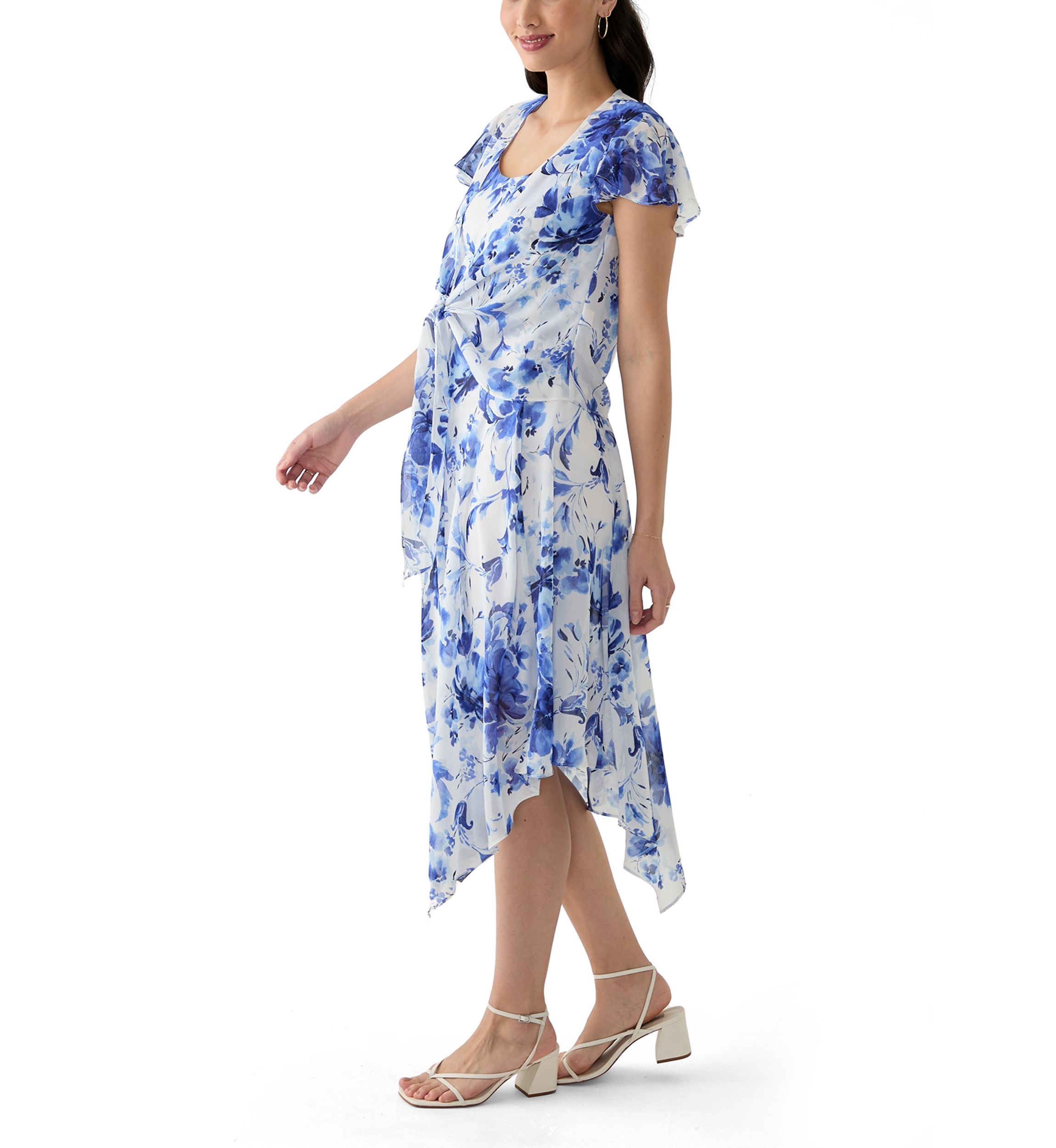 Womens Printed Scoop Neck Chiffon Jacket Dress