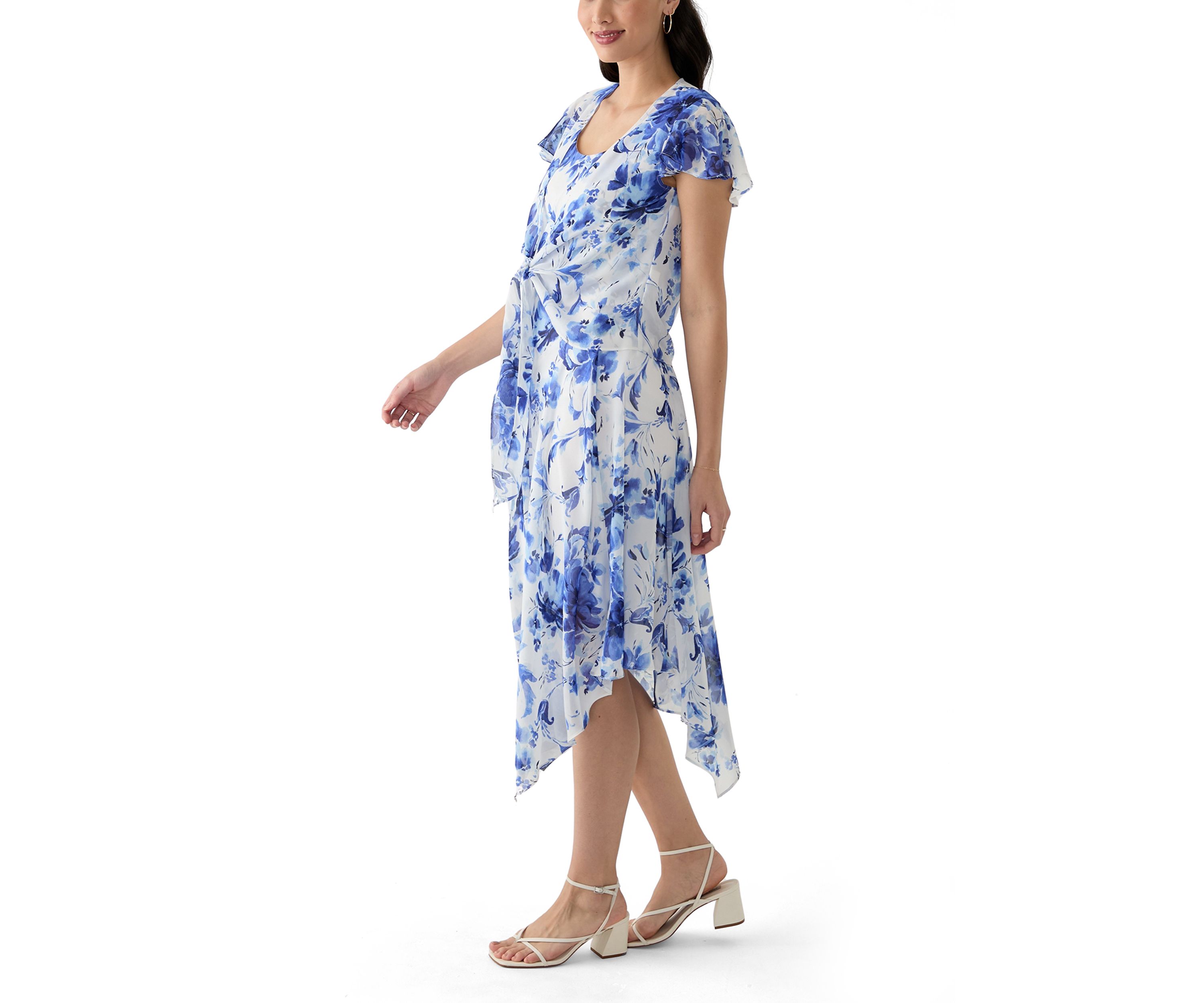 Womens Printed Scoop Neck Chiffon Jacket Dress