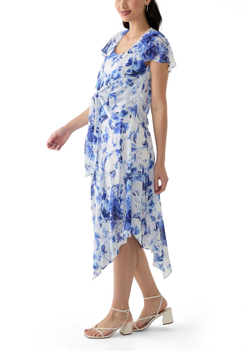Womens Printed Scoop Neck Chiffon Jacket Dress