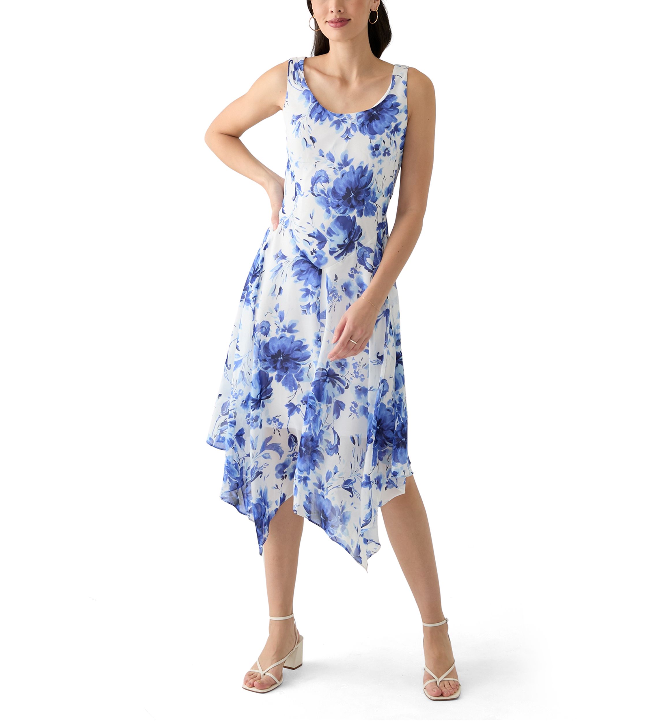 Womens Printed Scoop Neck Chiffon Jacket Dress