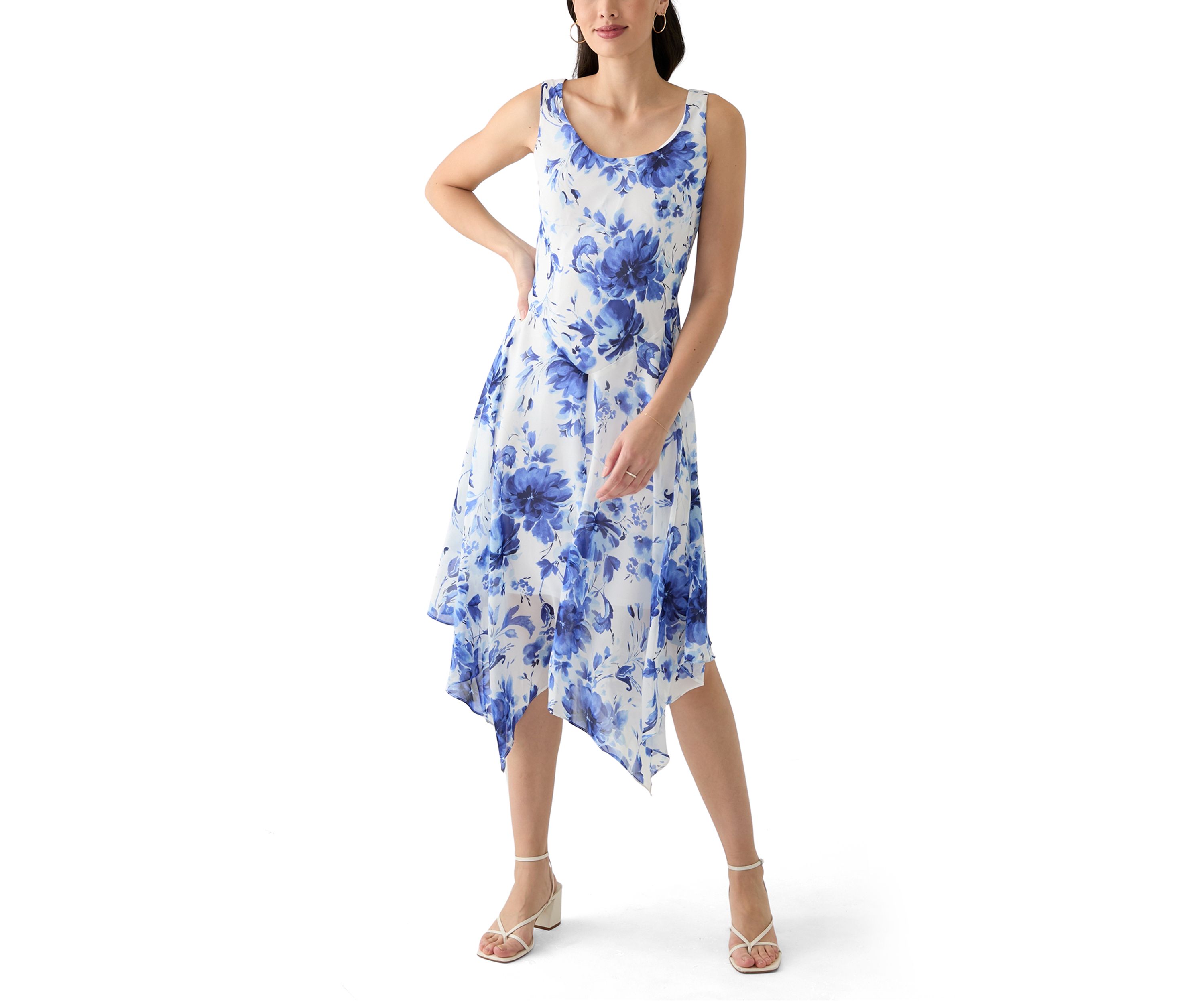 Womens Printed Scoop Neck Chiffon Jacket Dress