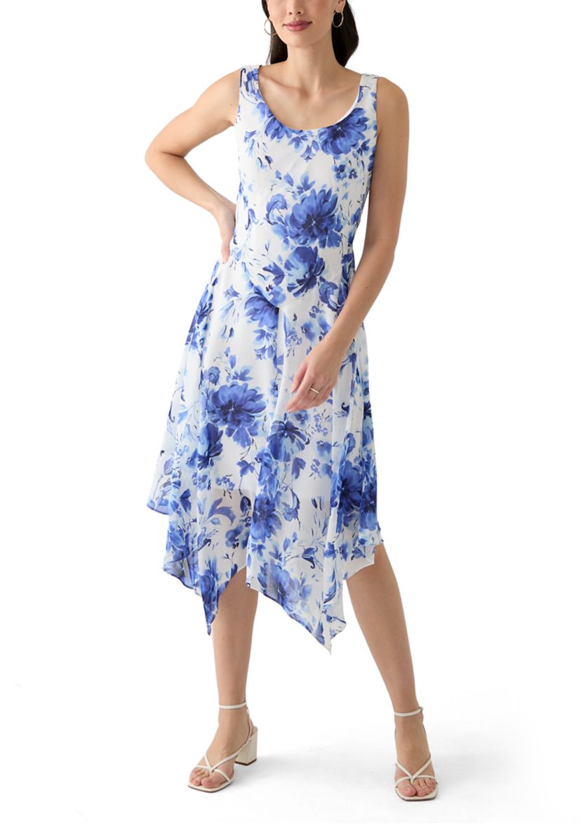 Womens Printed Scoop Neck Chiffon Jacket Dress