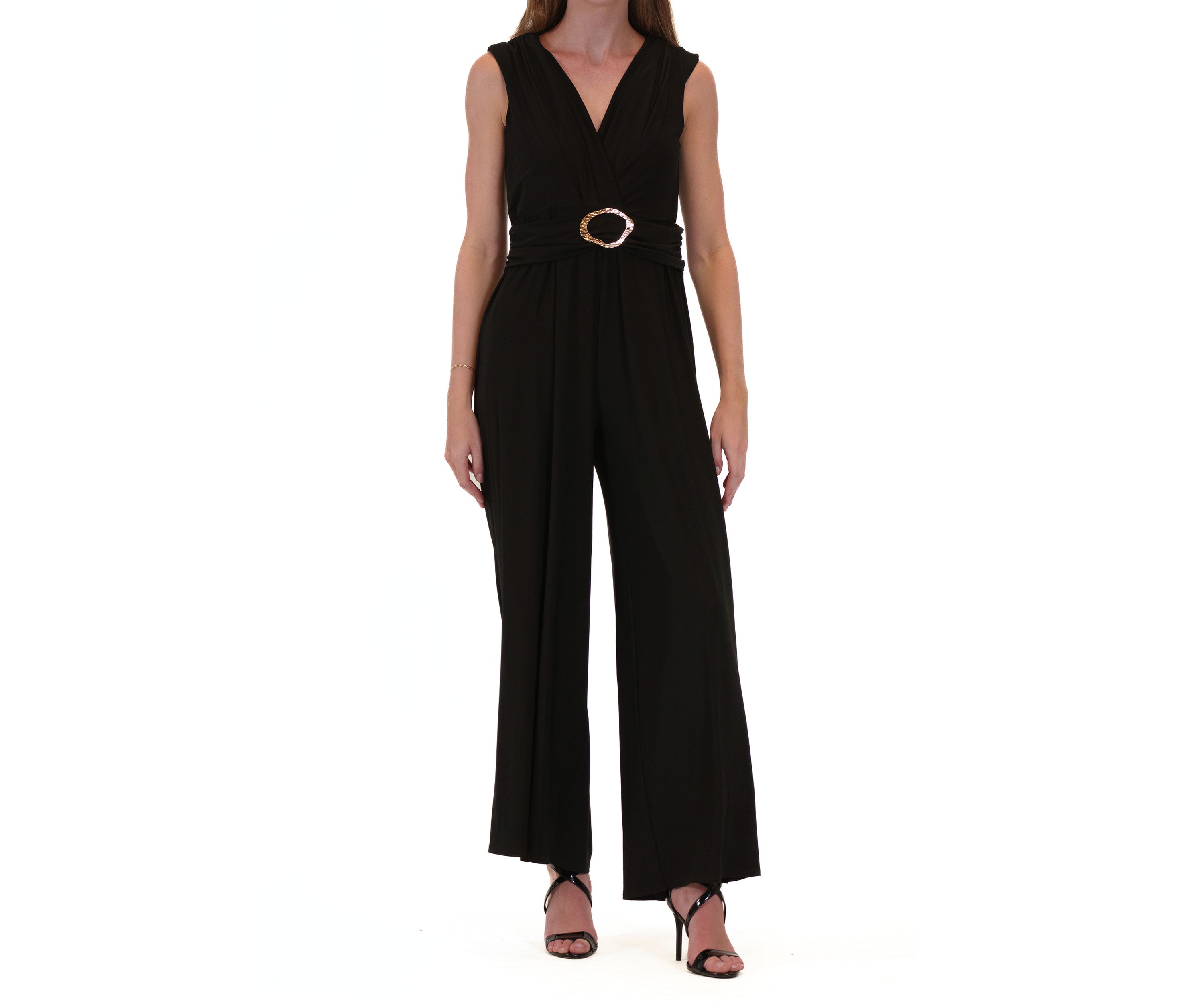 Womens V-Neck Solid Jumpsuit