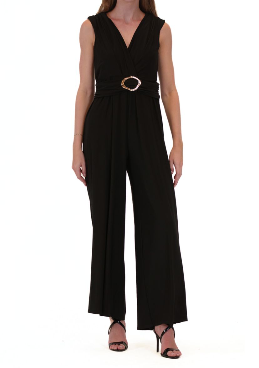 Womens V-Neck Solid Jumpsuit