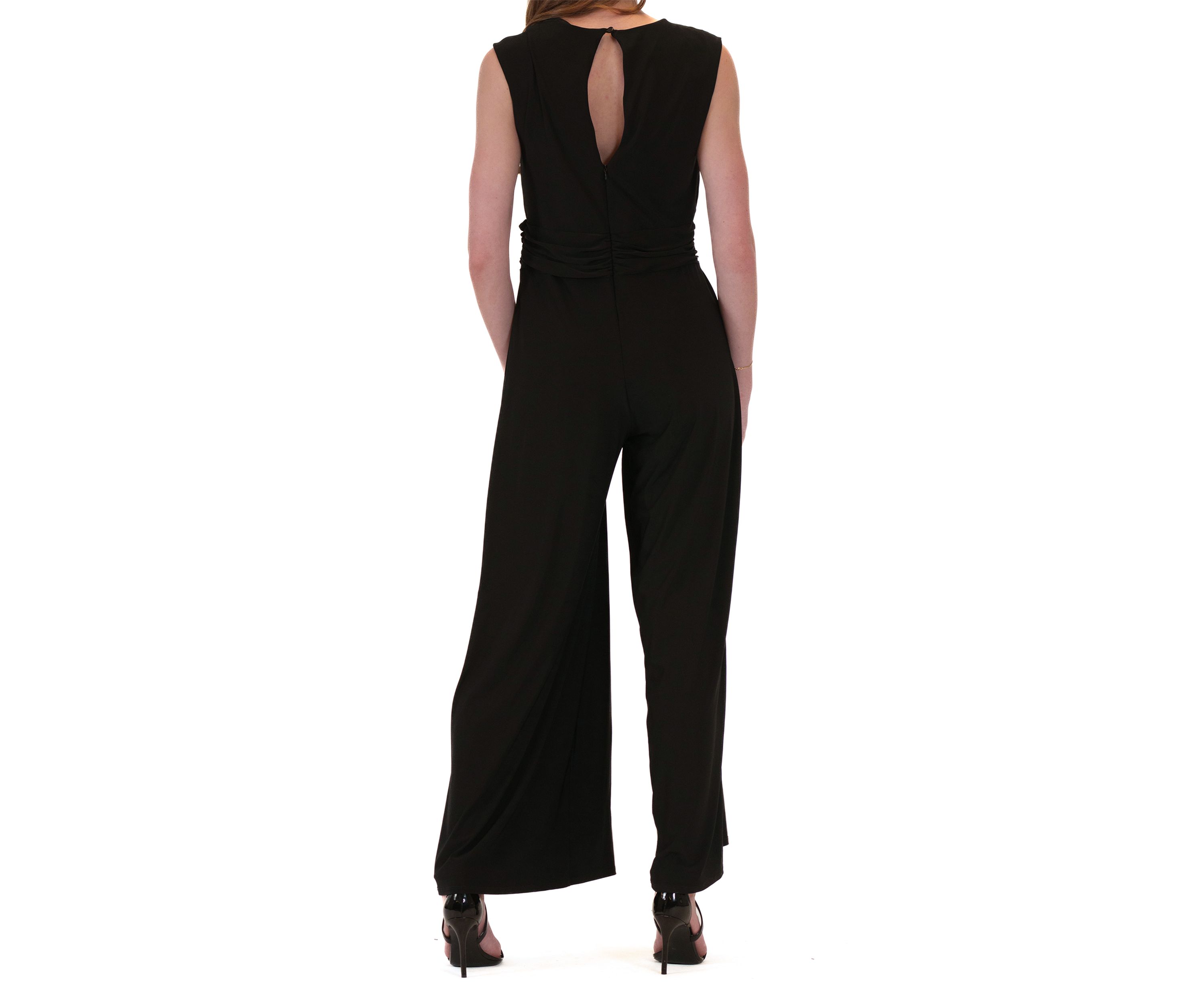 Womens V-Neck Solid Jumpsuit