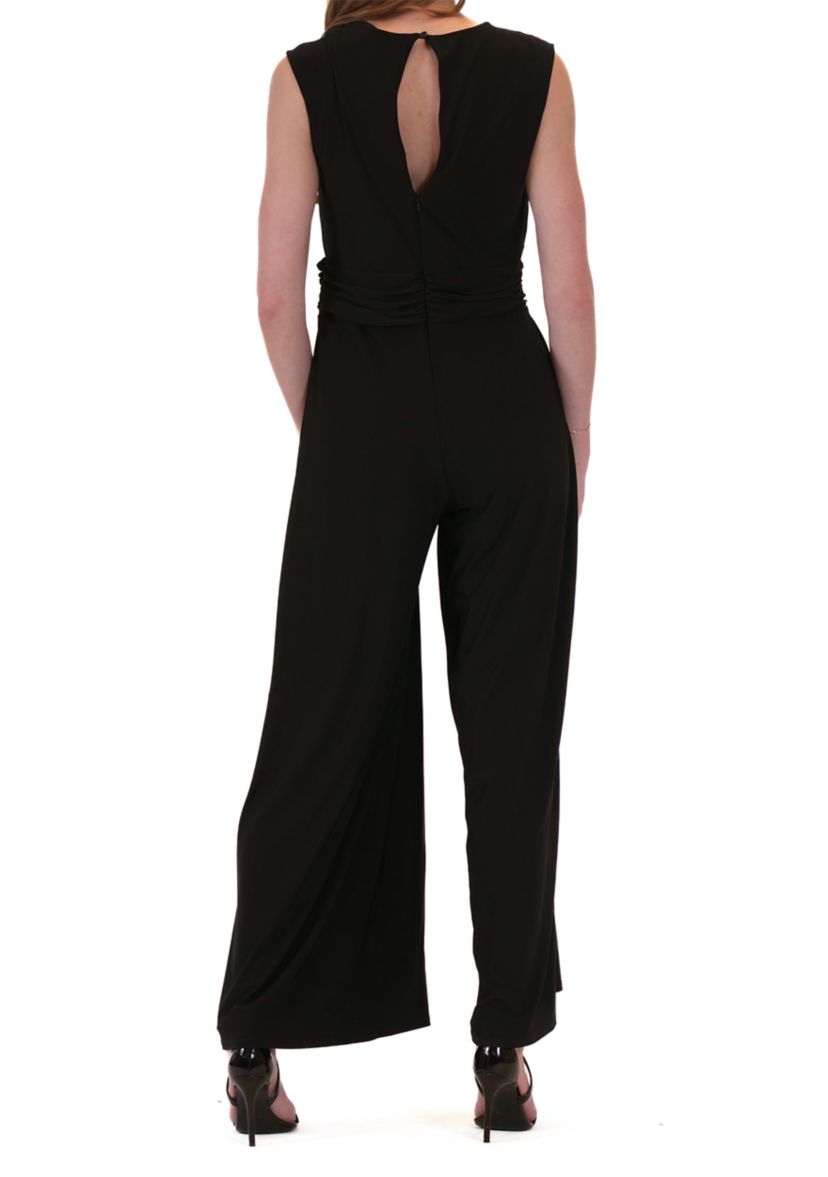 Womens V-Neck Solid Jumpsuit