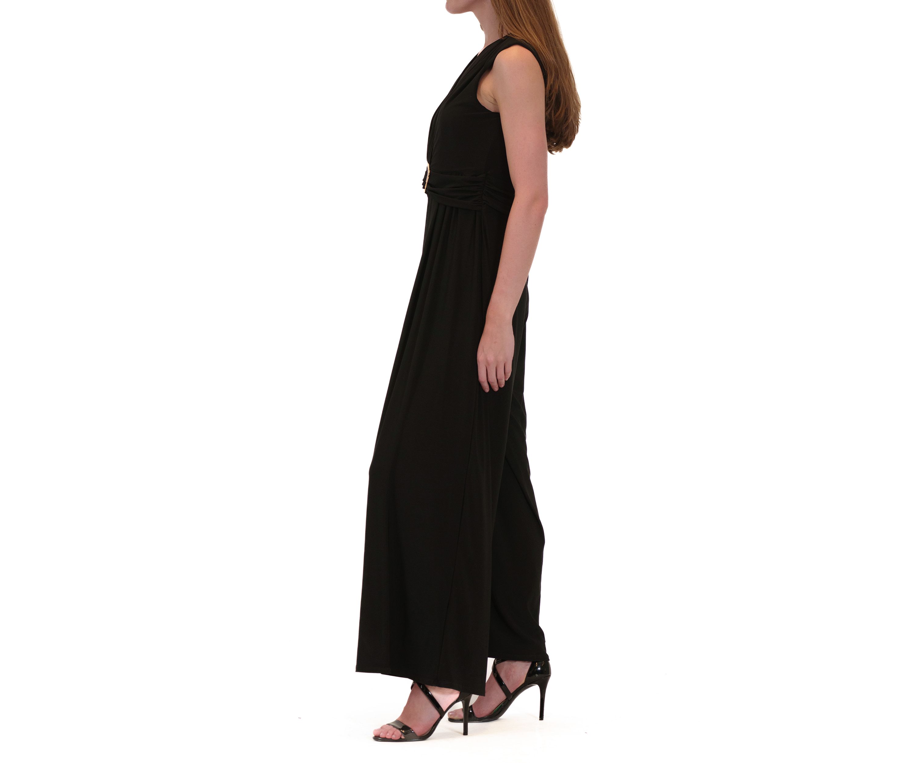 Womens V-Neck Solid Jumpsuit