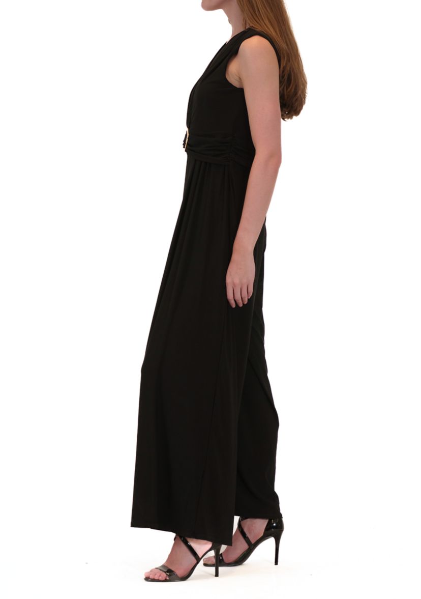 Womens V-Neck Solid Jumpsuit