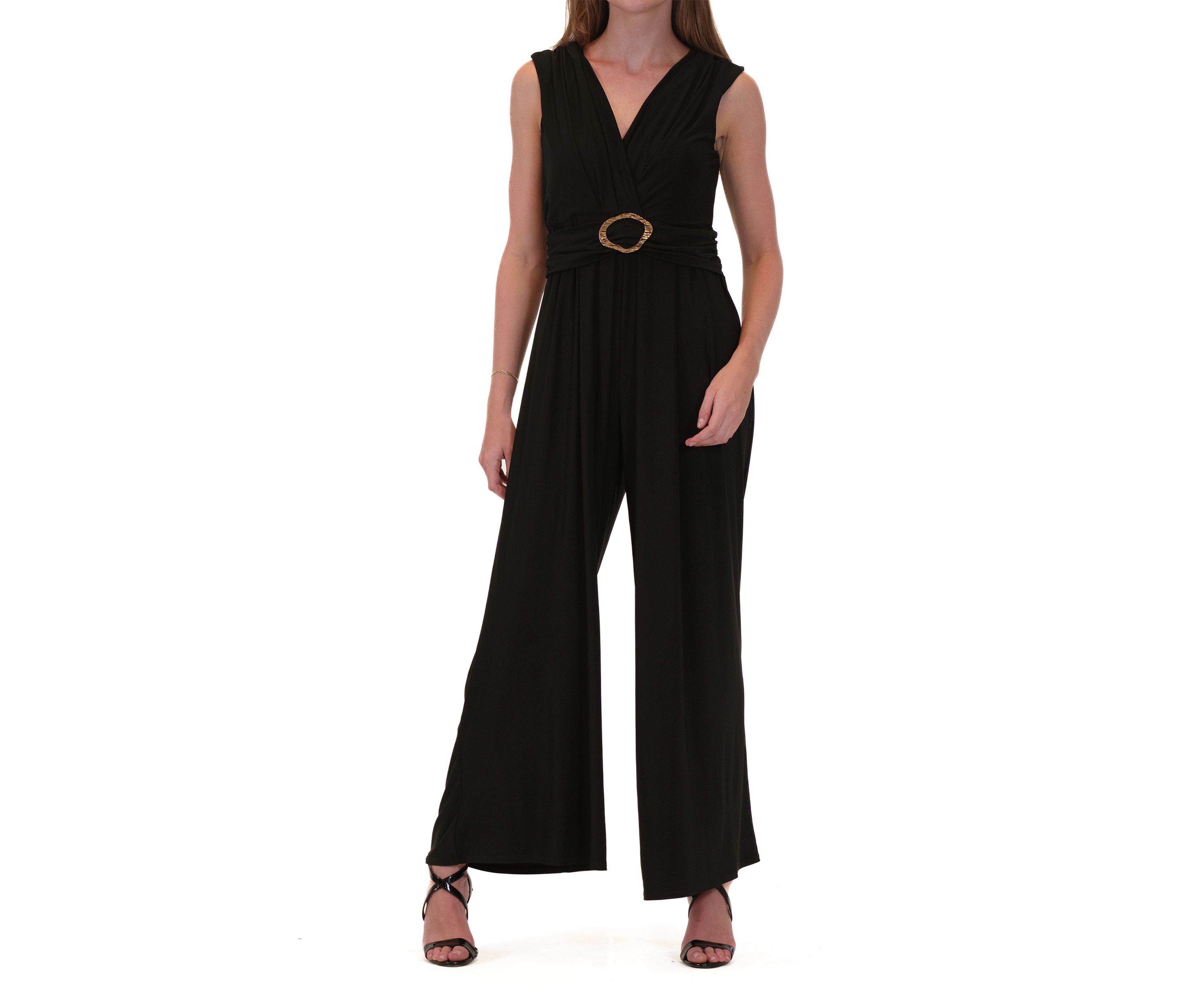 Womens V-Neck Solid Jumpsuit