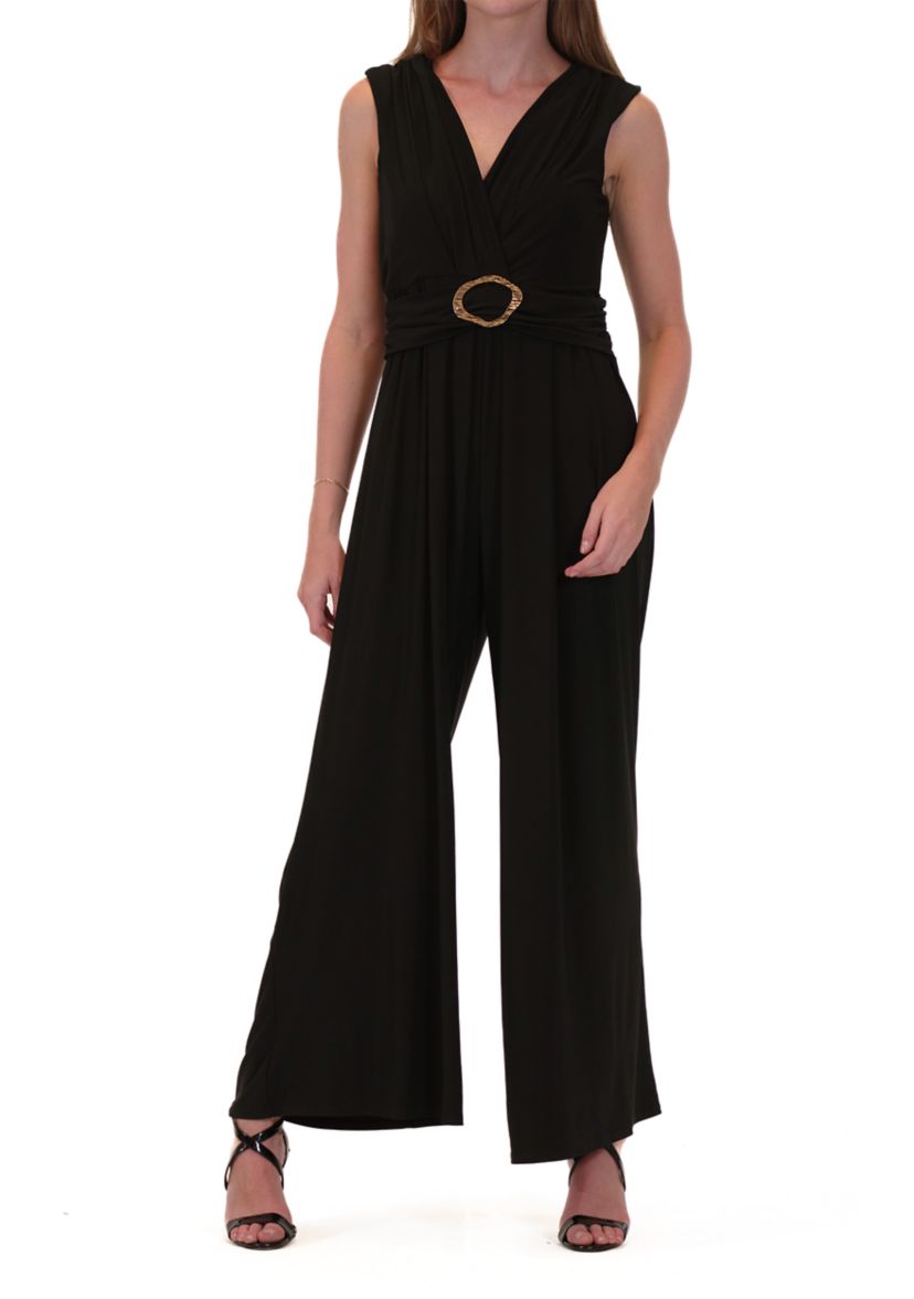 Womens V-Neck Solid Jumpsuit
