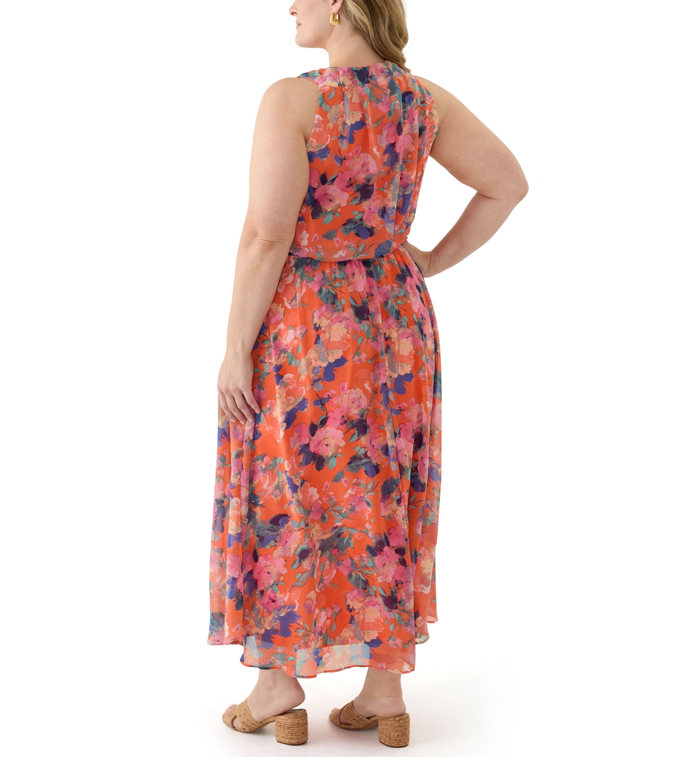 Plus Size Halter Neck Floral Chiffon Dress