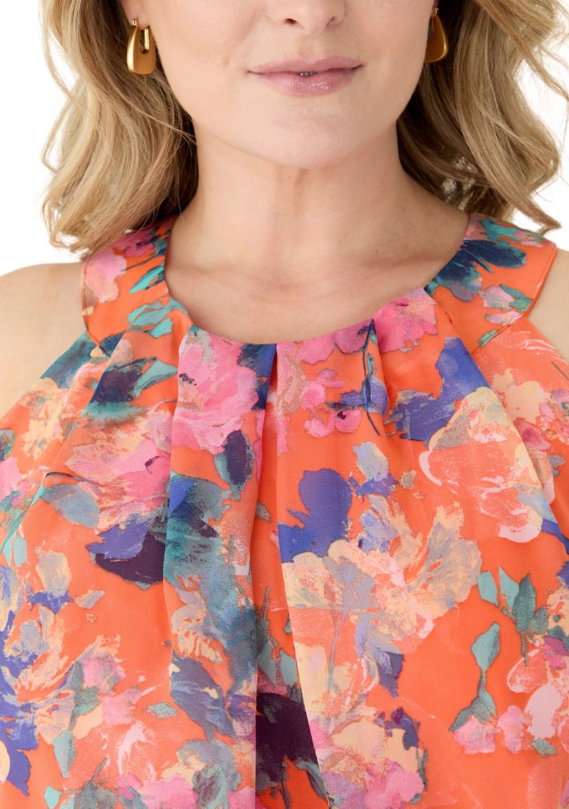 Plus Size Halter Neck Floral Chiffon Dress