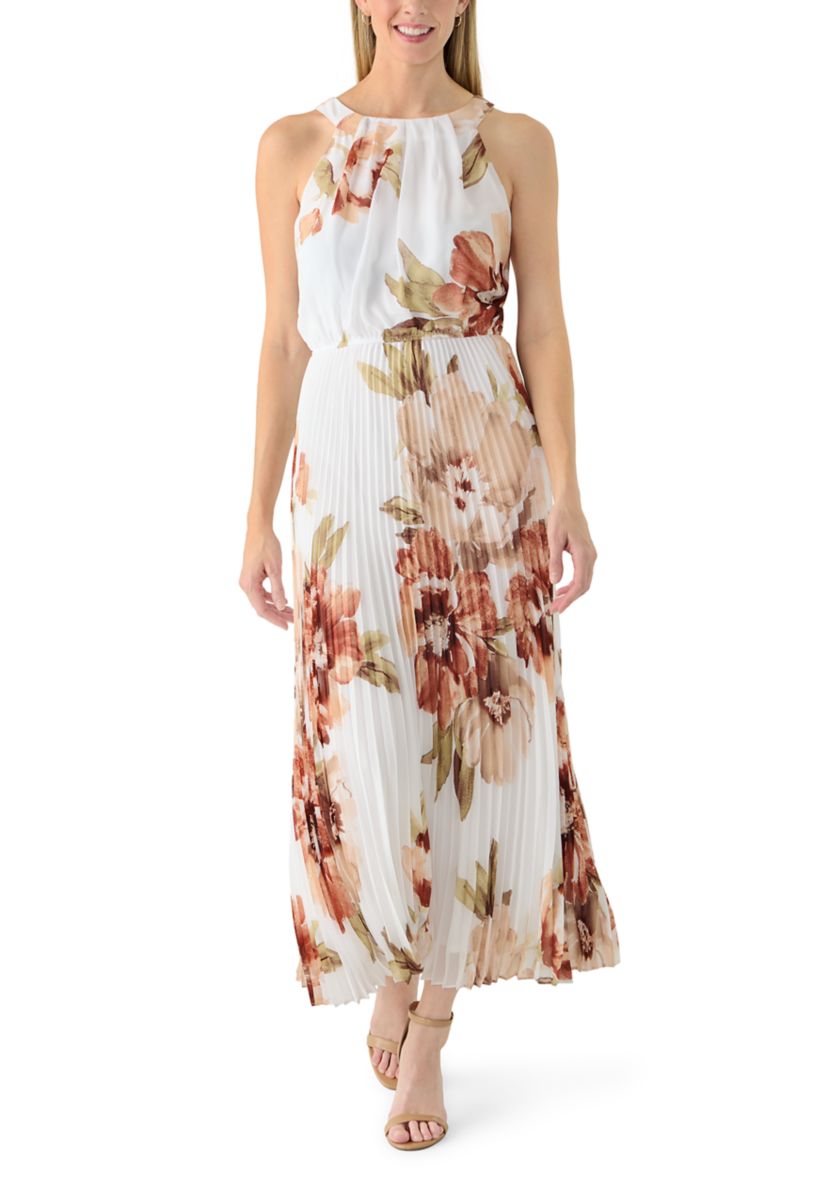 Robbie Bee Women's Sleeveless Halter Floral Dress, Large