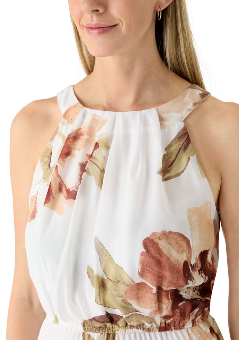 Robbie Bee Women's Sleeveless Halter Floral Dress, Large