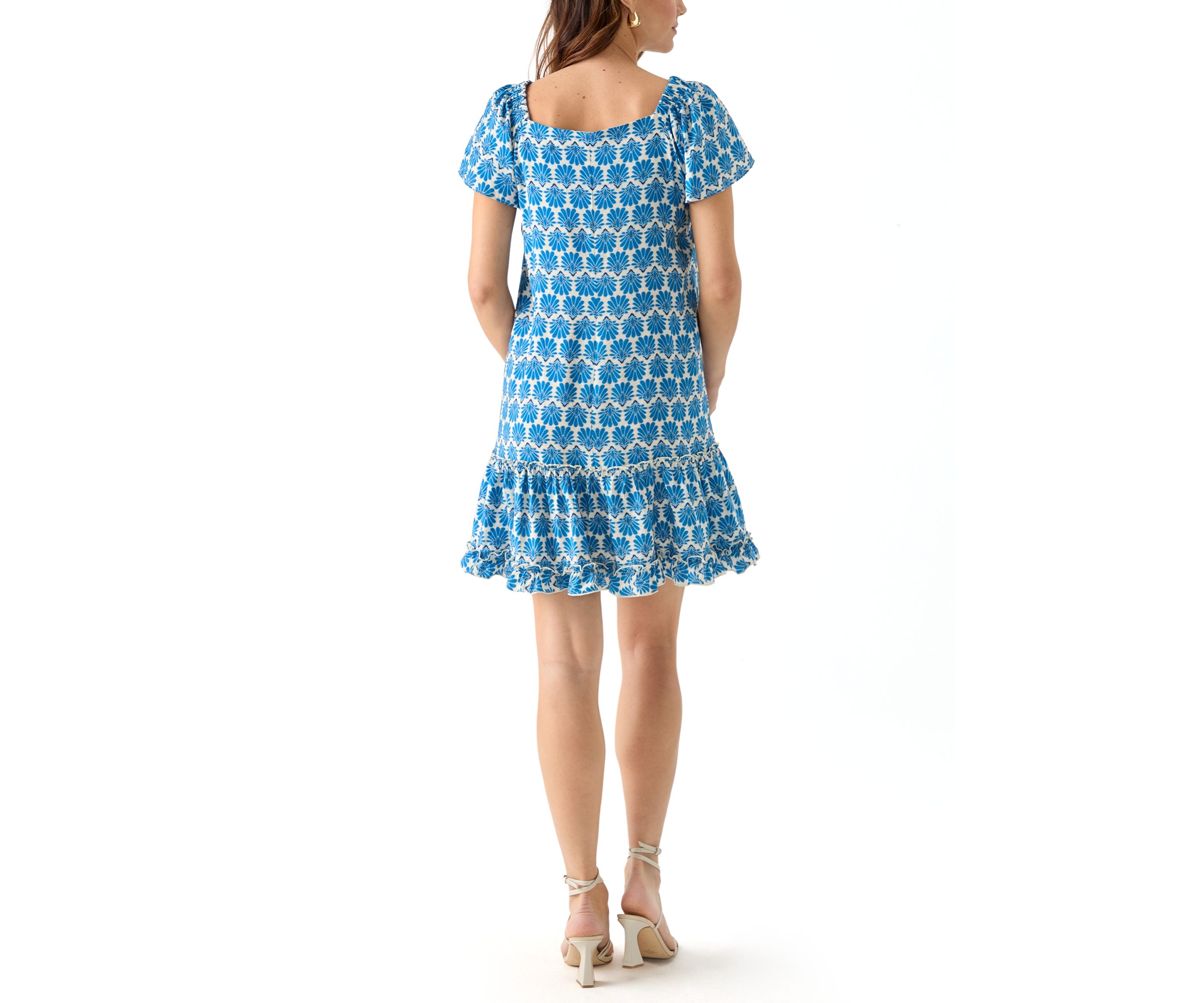 Womens Short Sleeve Printed Cotton A-Line Dress
