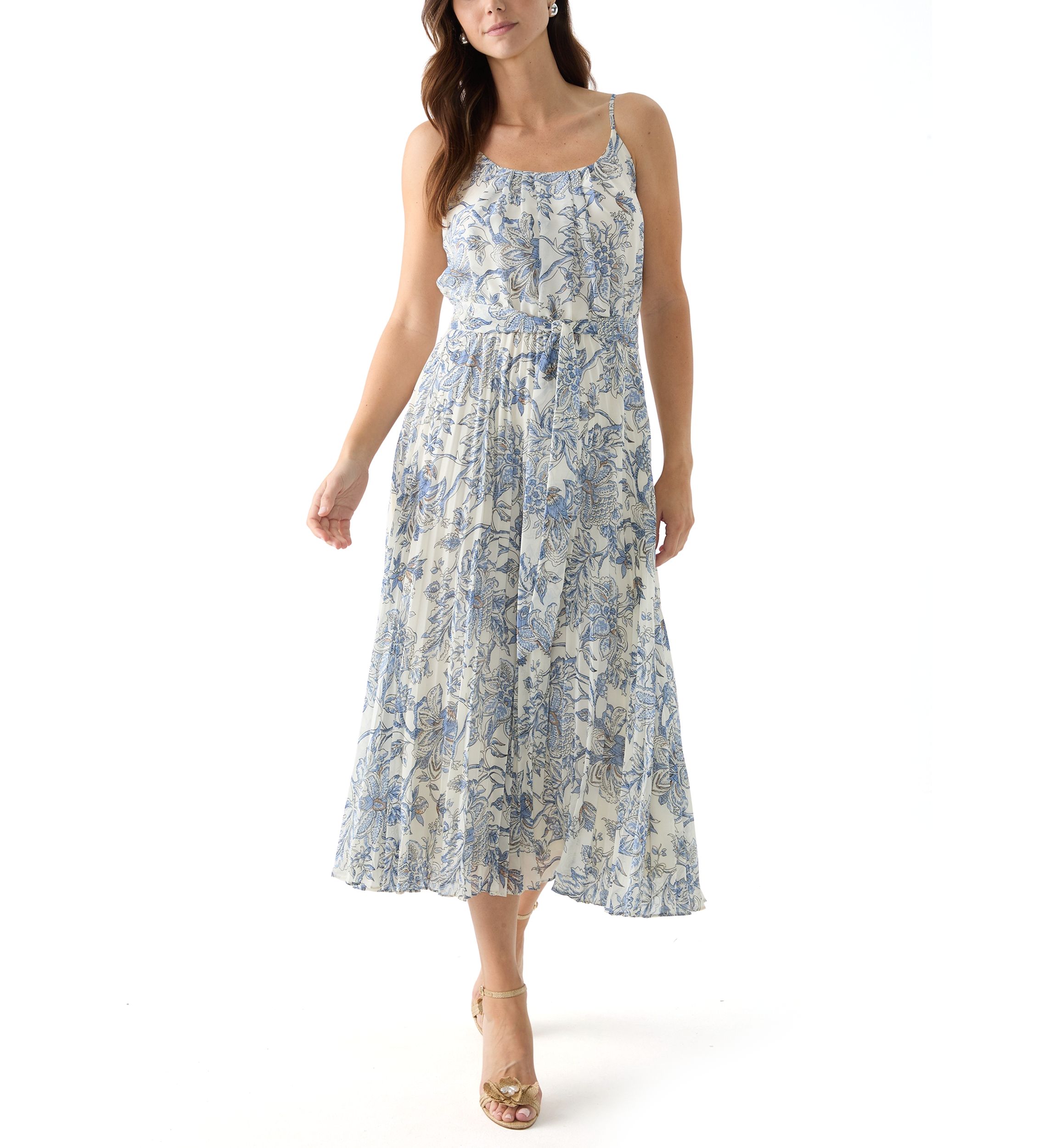 Womens Sleeveless Scoop Neck Floral Print Dress