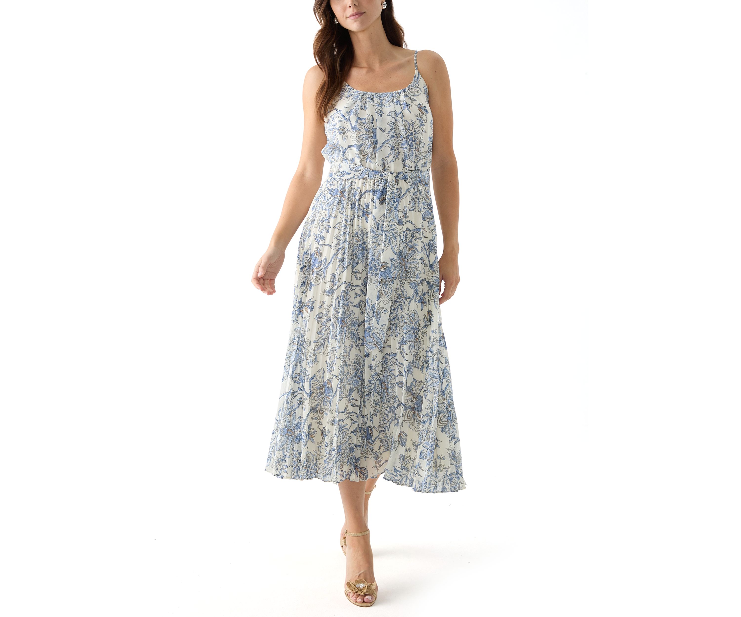 Womens Sleeveless Scoop Neck Floral Print Dress