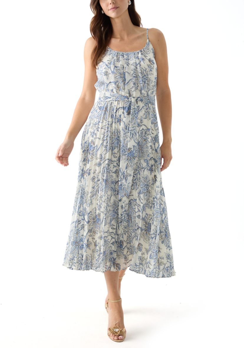 Womens Sleeveless Scoop Neck Floral Print Dress