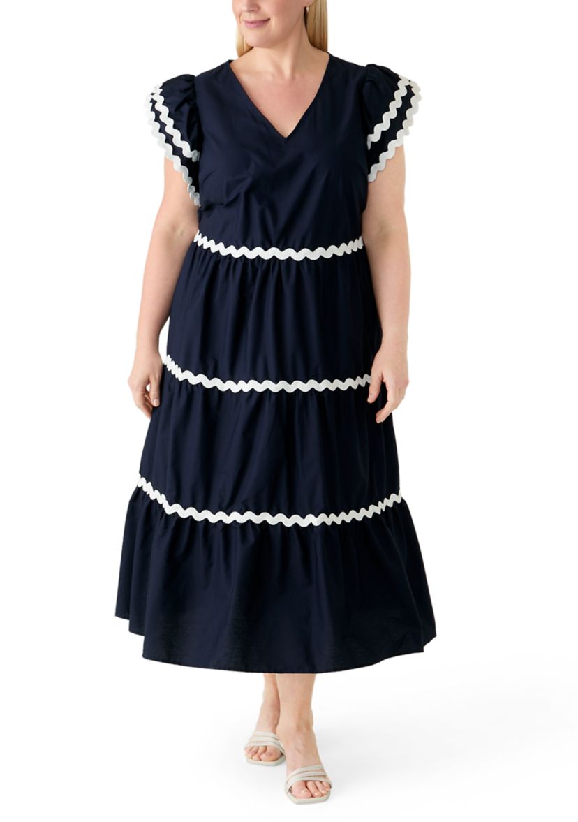plus size ruffle midi dress Midi Dress Plus Size Dress With Ruffle Sleeves Mac Duggal Plus Short-Sleeve  Ruffled Chiffon Midi